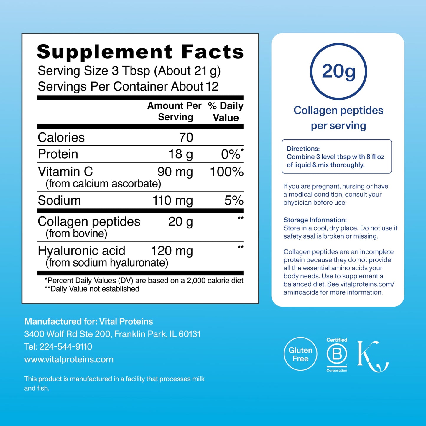 Vital Proteins Collagen Peptides Powder Advanced with Hyaluronic Acid & Vitamin C 9.33 12 Servings