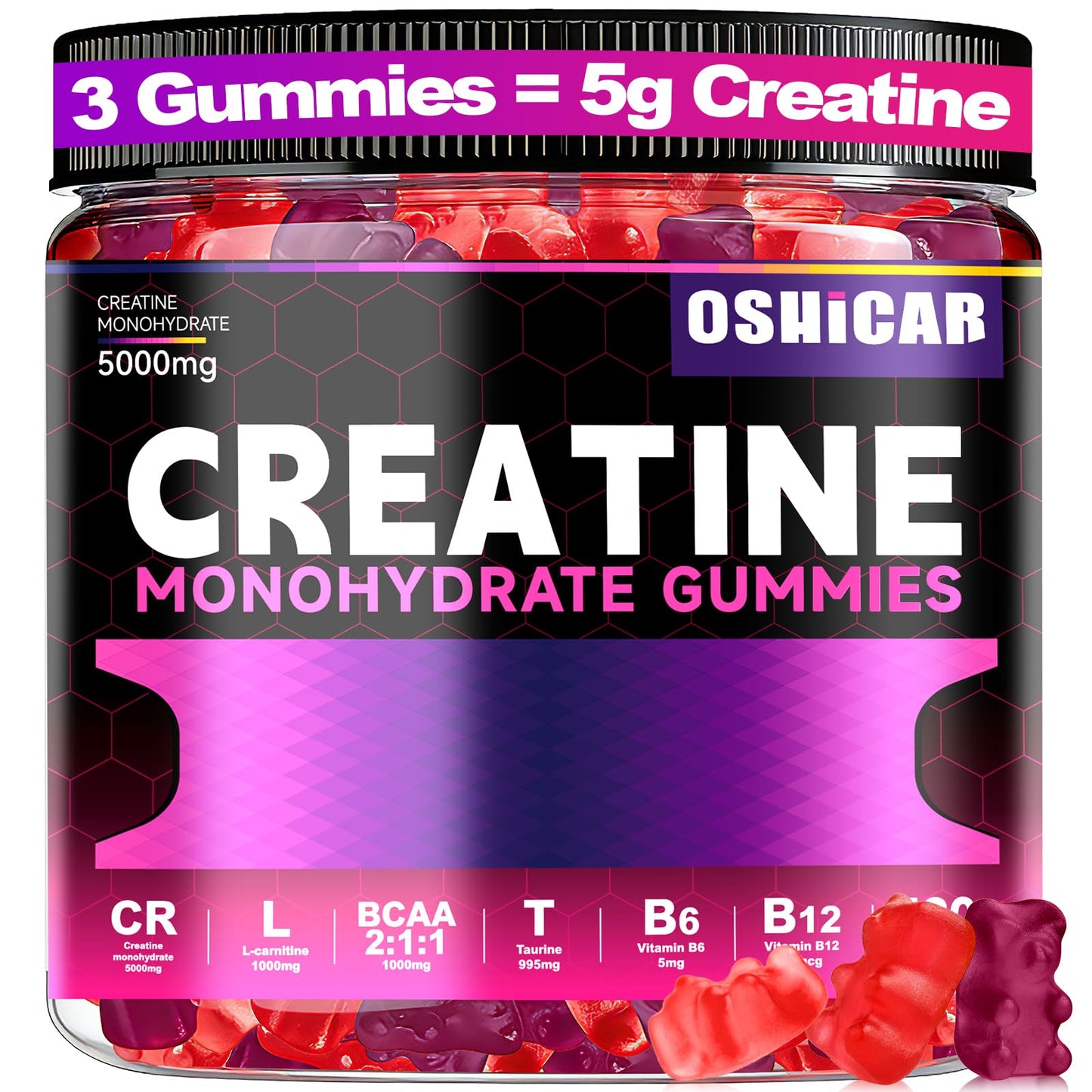 OSHICAR Creatine Gummies, 120 Count
