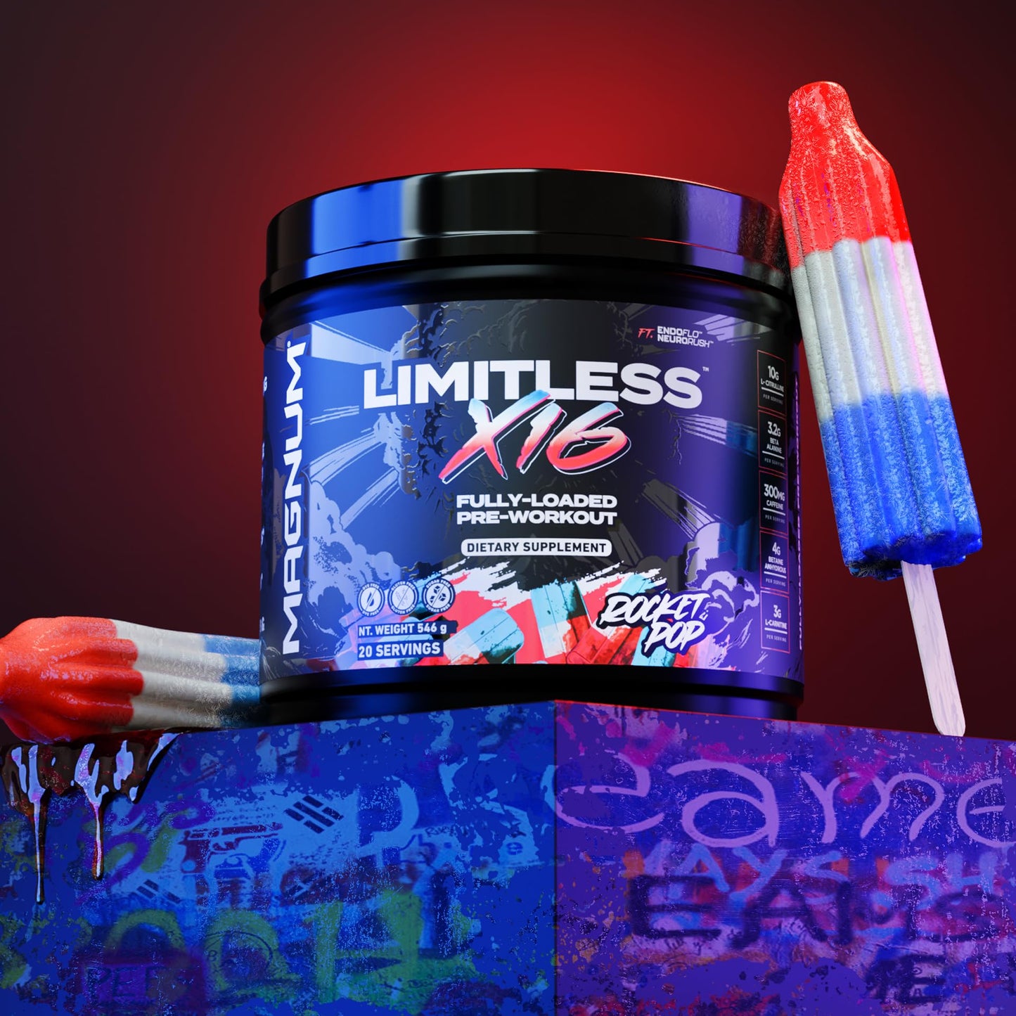 Magnum Limitless X16 Pre-Workout Powder Rocket Pop, 40 Servings