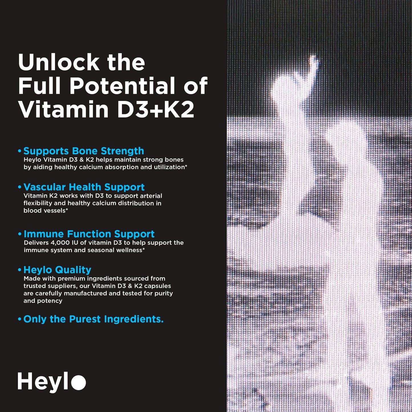 Heylo Health Vitamin D3 + K2 Supplement 120 Capsules