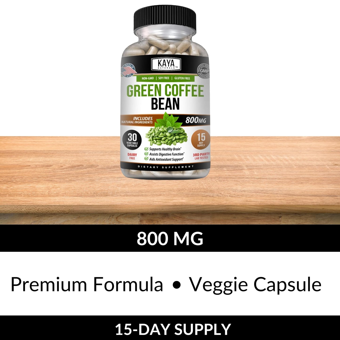 Kaya Naturals Green Coffee Bean Extract Capsule, 30 Count, Non-GMO, Gluten-Free