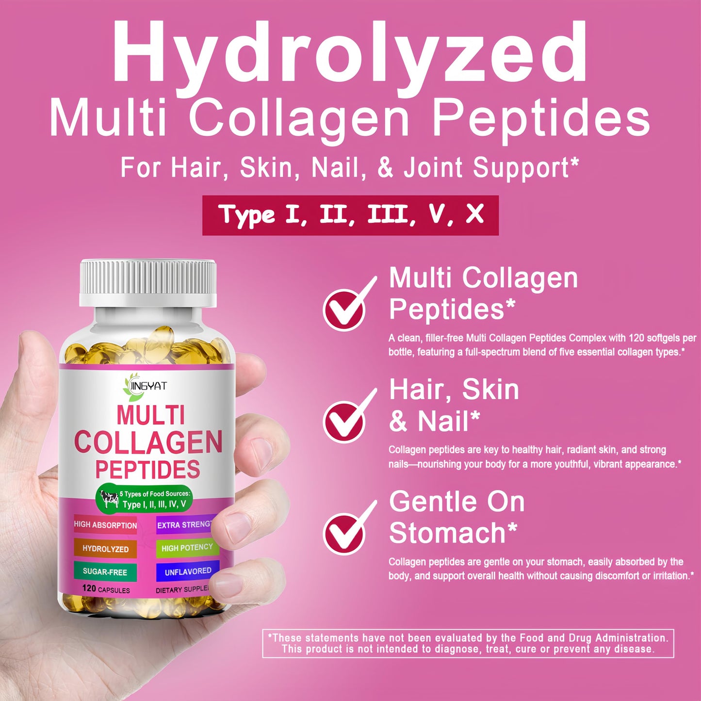 JINGYAT Multi Collagen Peptides Softgel 120 Count