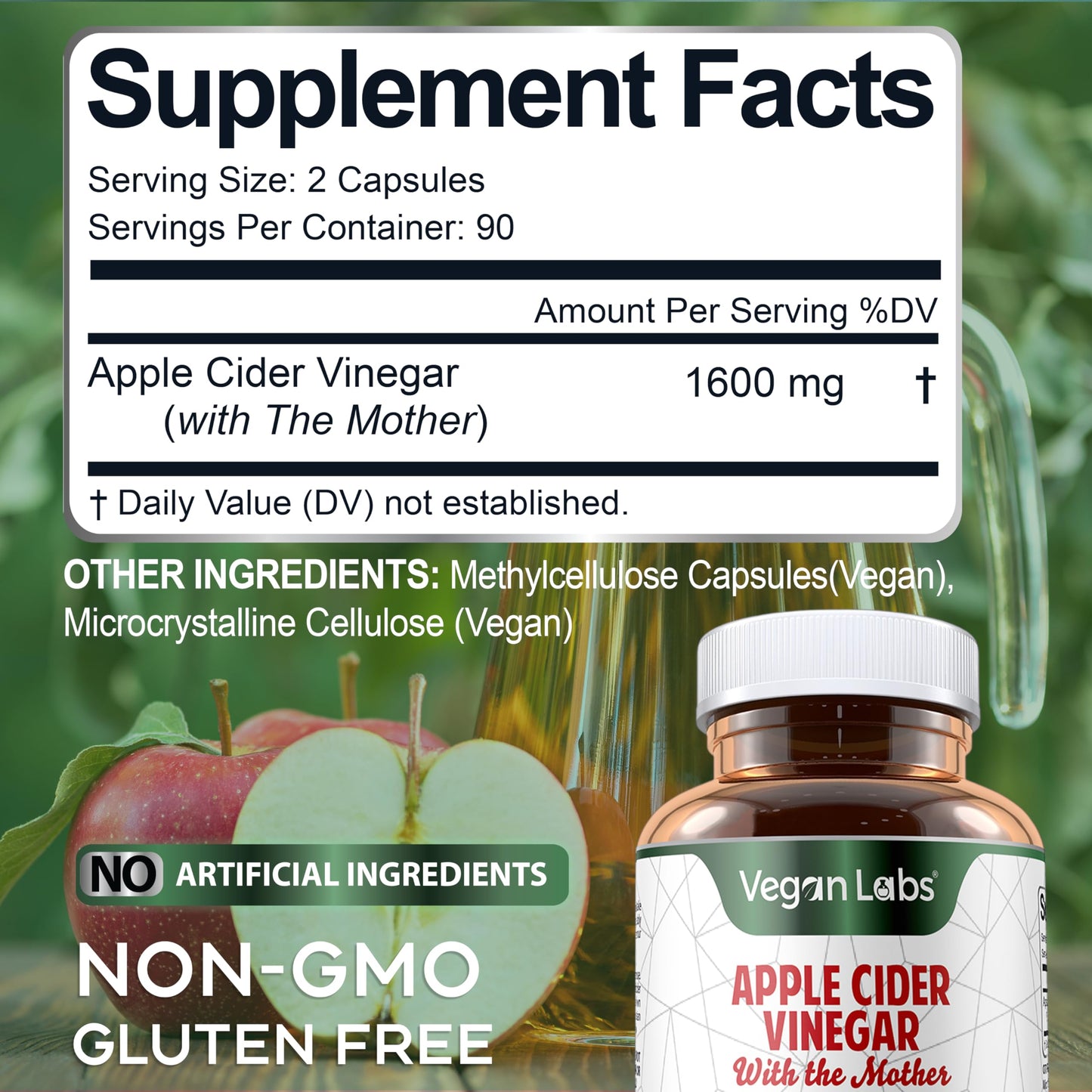 Vegan Labs Apple Cider Vinegar Capsules with The Mother, 180 Capsules