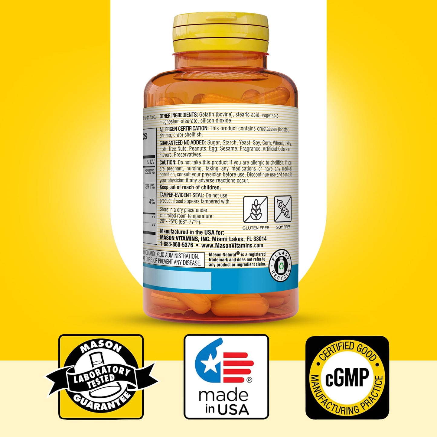 Mason Natural Glucosamine Chondroitin 1500/1200 & Vitamin C Capsules, 100 Count
