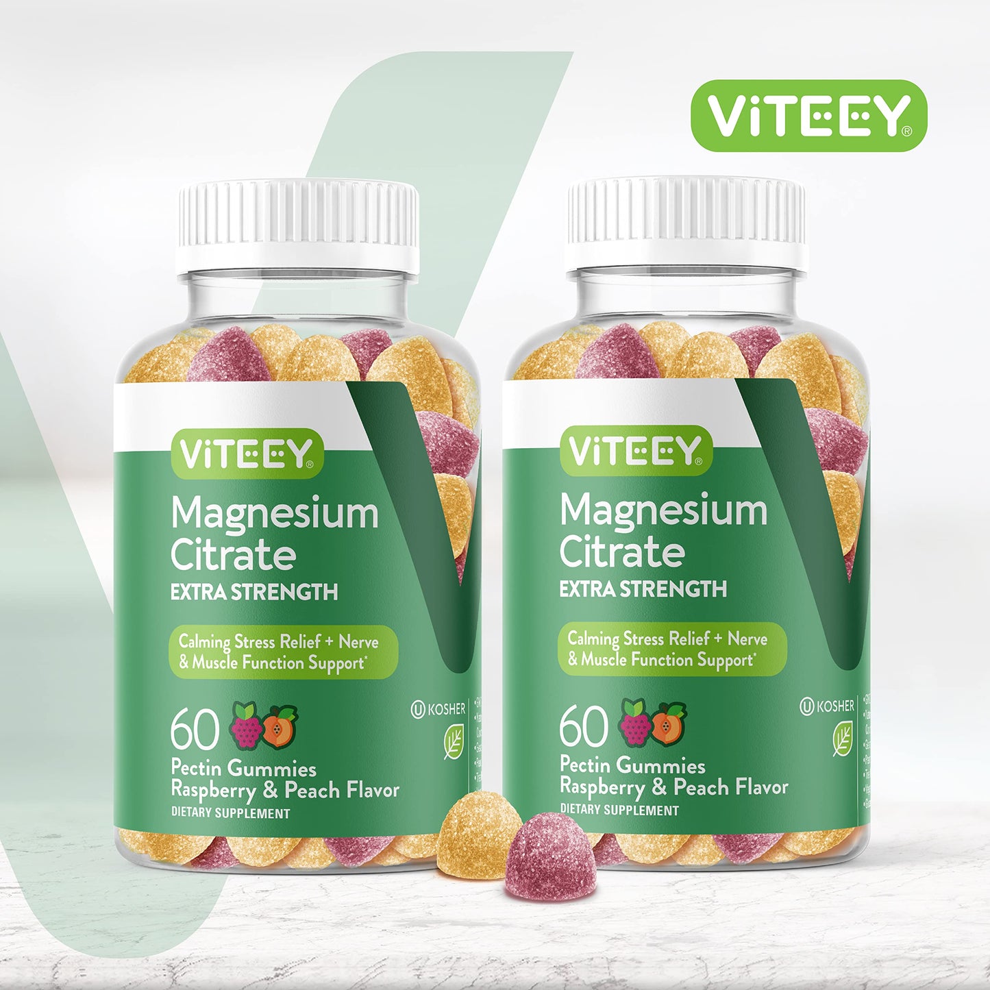 Viteey Magnesium Gummies for Adults - 170mg Magnesium Citrate per Gummy, Calm, Sleep, Nerve & Muscle Function Support - Vegan, Gluten Free, 120 Gummies