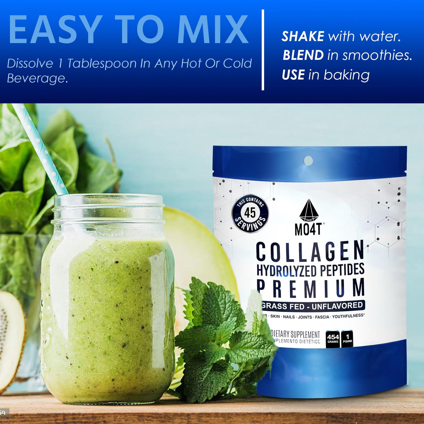 MOMOF4TRANSFORM MO4T Collagen Peptides Collagen Powder - Hydrolyzed Collagen - Grass-Fed - Unflavored, 1 Pound, 16