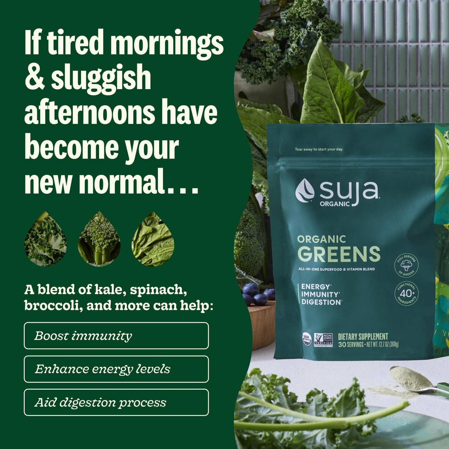Suja Organic Greens Probiotic Powder Spirulina 12.7 oz