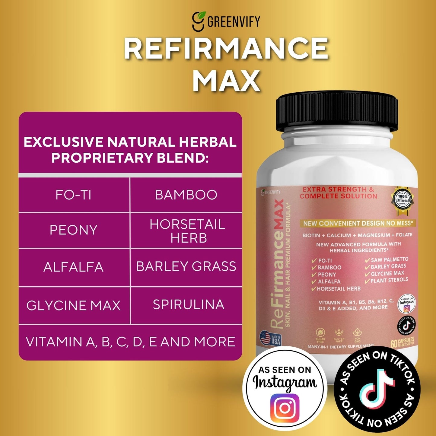 GREENVIFY ReFirmanceMax Hair Growth Supplement 60 Capsules