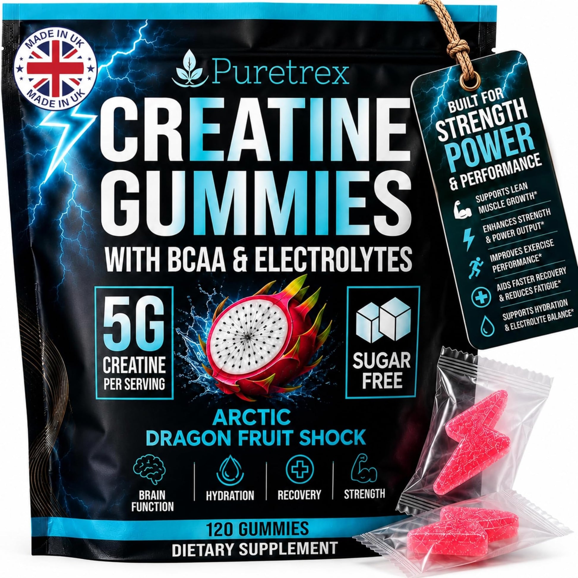 PURETREX Creatine Gummies with BCAA and Electrolytes, 1 Count