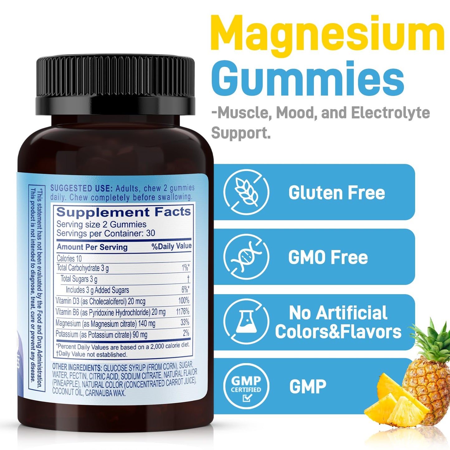 Biobor Potassium Magnesium Citrate Gummies, with Vitamin D3 and B6, Electrolyte Balance & Muscle Support, Stress Relaxation Support, 60 Gummies