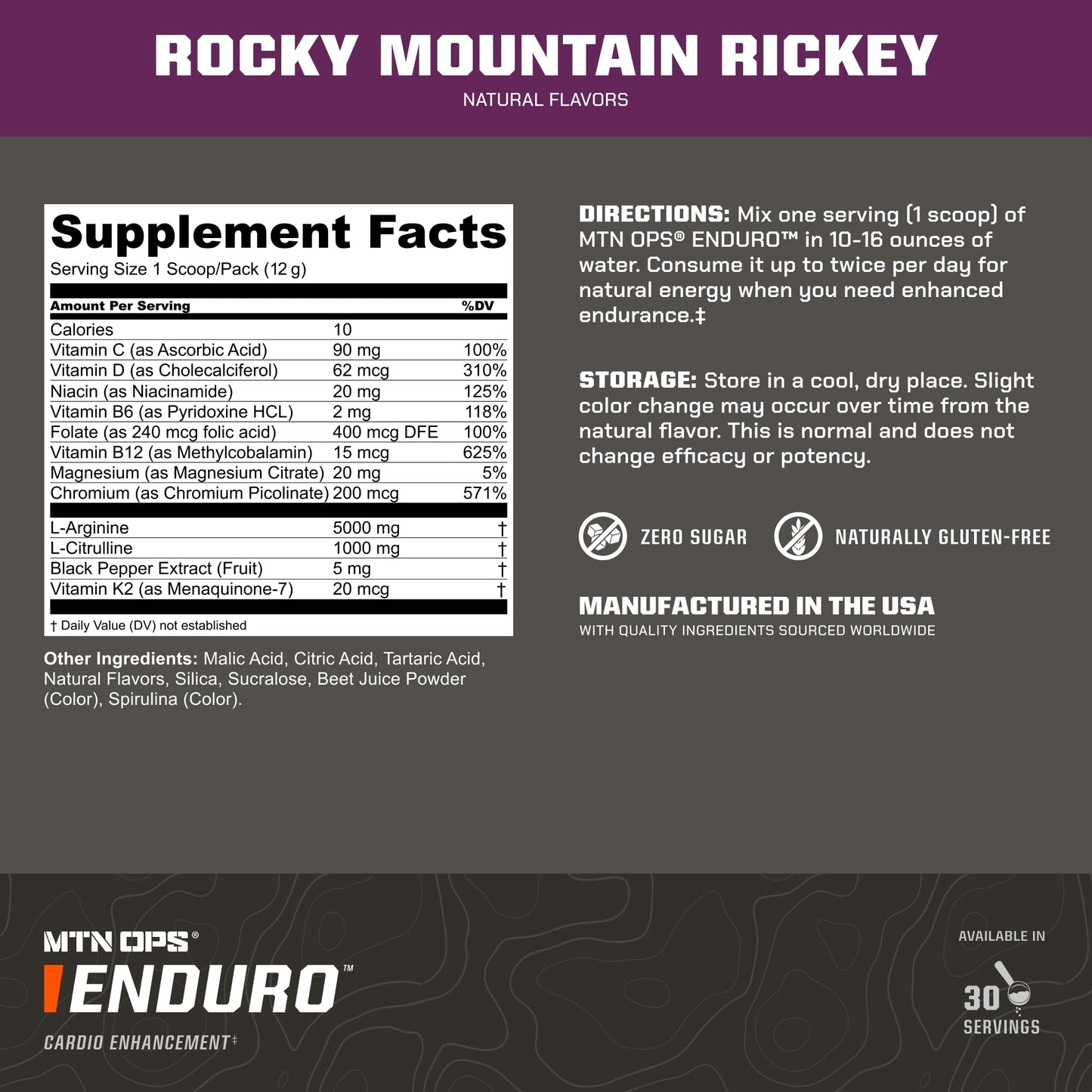 MTN OPS Enduro Stim-Free Pump Pre Workout Powder 11.6 Ounce