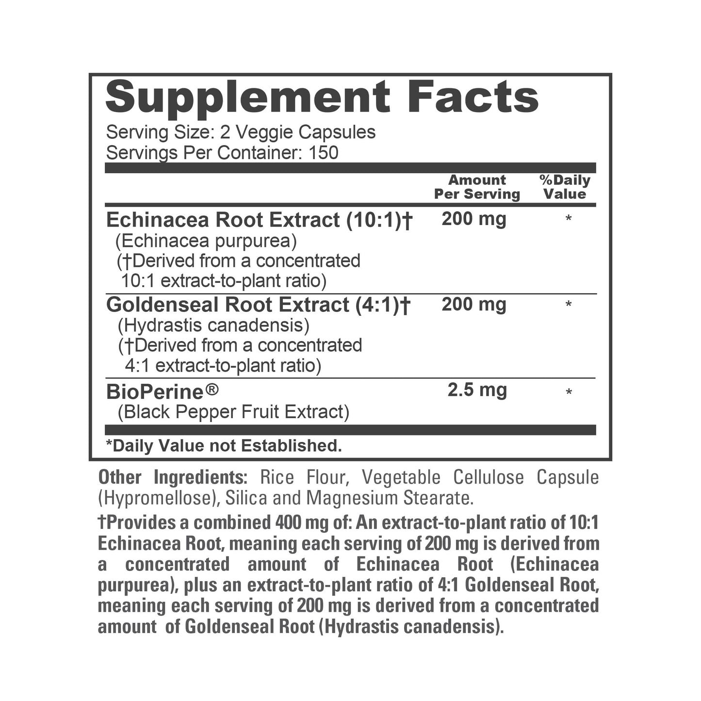 NusaPure Echinacea Goldenseal 400mg Capsules, 300 Count