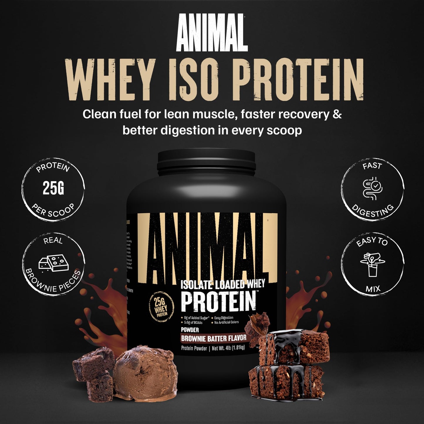 Animal Whey Isolate Protein Powder, Brownie Batter, 64 Servings