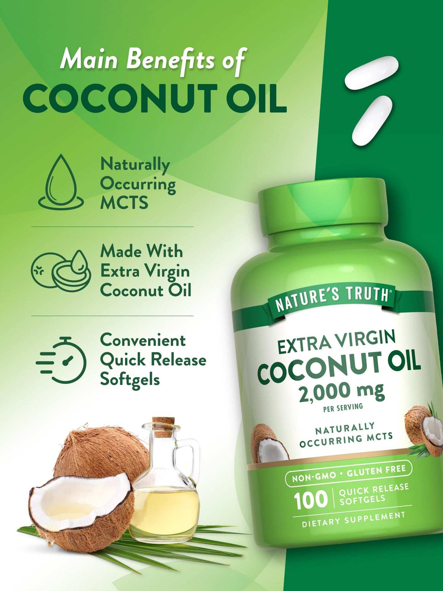 Nature's Truth Coconut Oil Supplement Softgels 100