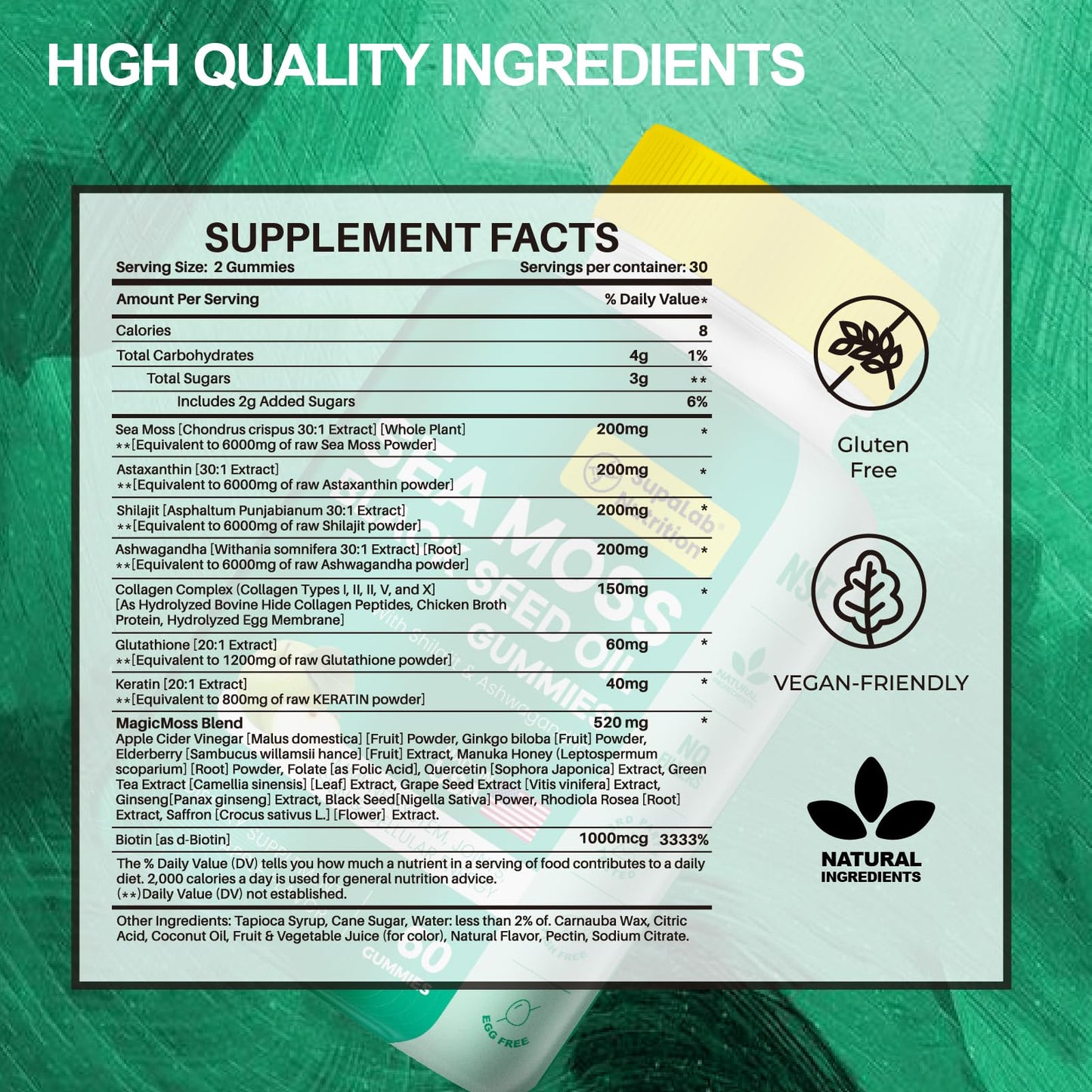 MEGNETA Sea Moss Gummis with Shilajit, Ashwagandha & Astaxanthin - 60 Gummis