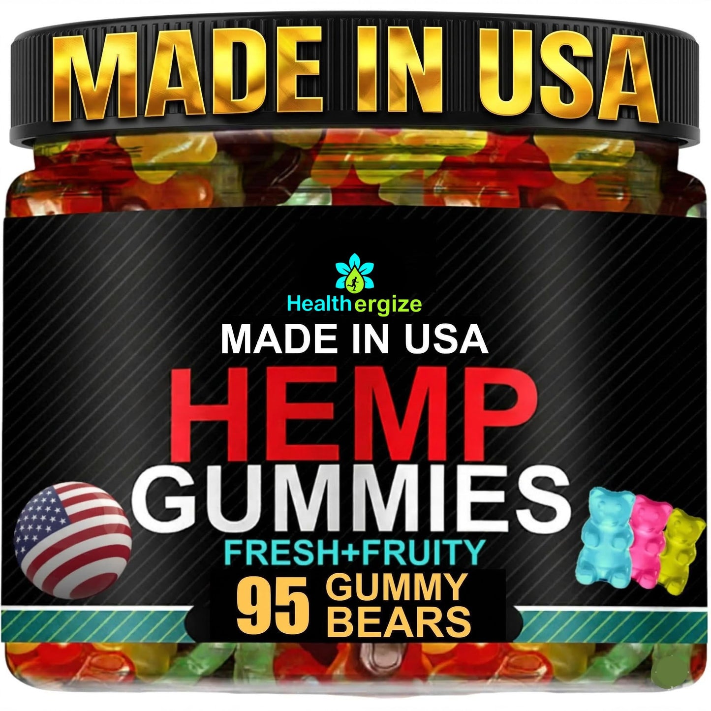 Healthergize Hemp Gummies for Sleep Edibles, Peace and Relaxation, Hempseed Oil Infused Gummy Bears, Natural Omega, Capsule, 95 Count
