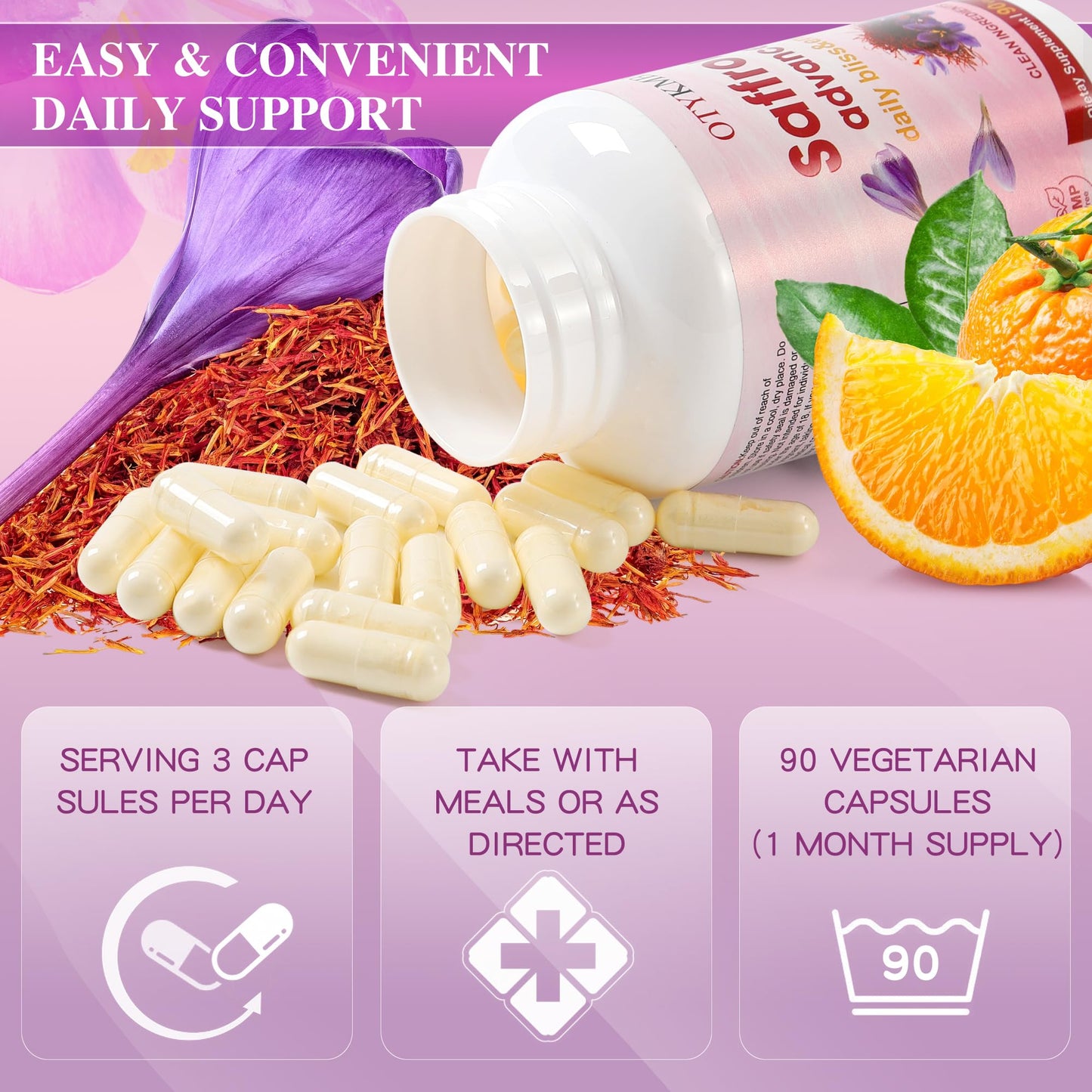 OTYKMBF Saffron+ Advanced Capsules – Pure Organic Saffron Supplement with Collagen, Biotin & Vitamin C – Mood, Focus & Stress Support, 90 Capsules