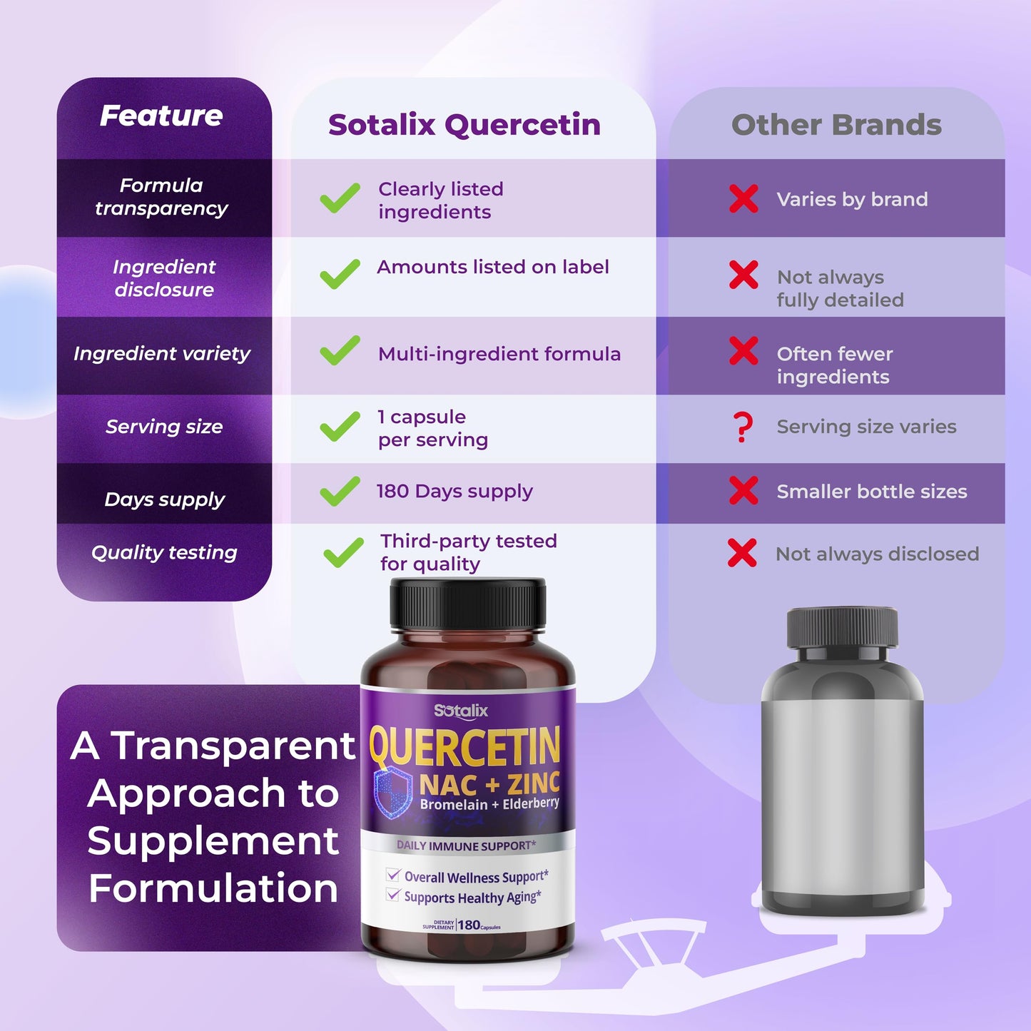 Sotalix Supplement Quercetin 98% High Purity with Bromelain, Zinc, Vitamin D3 2000 IU, Elderberry Capsules 180 Count