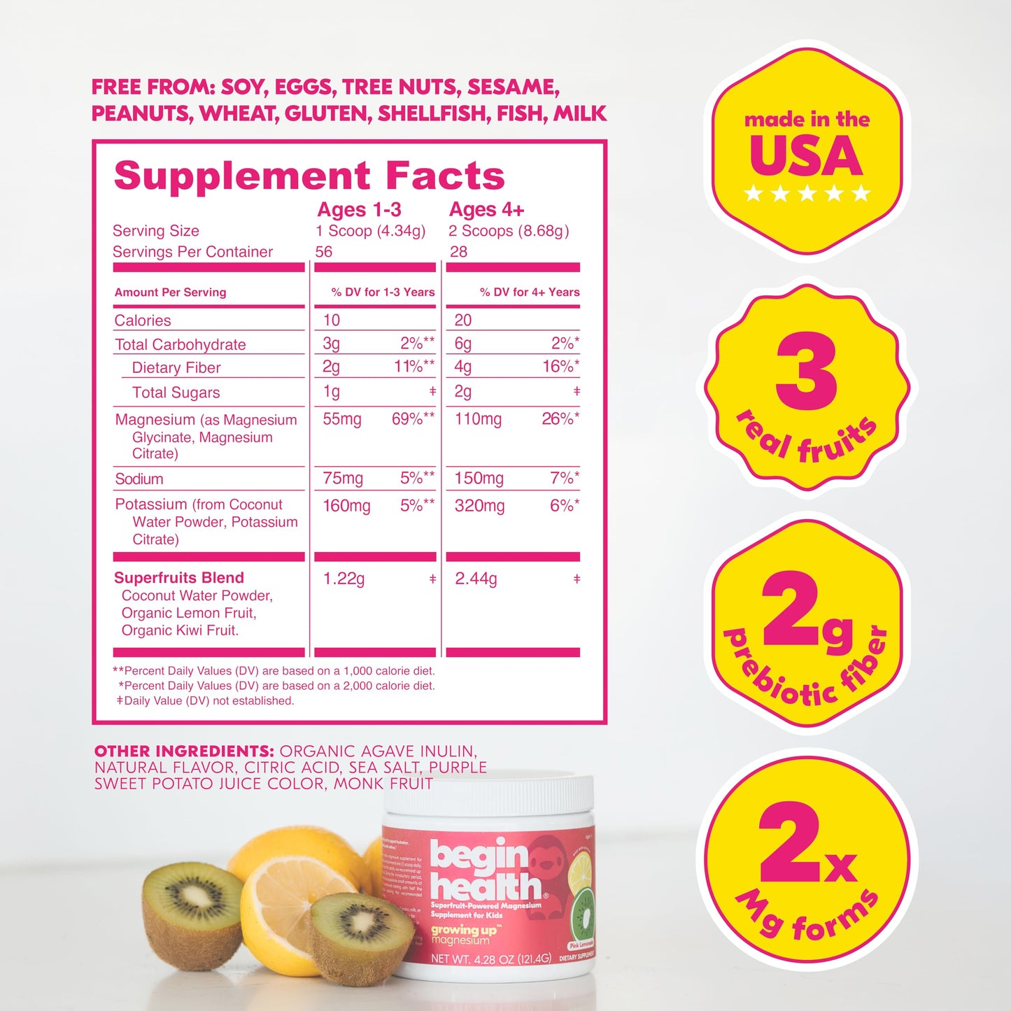 Begin Health Daily Growing Up Magnesium Drink for Kids Powder, 8.57 oz