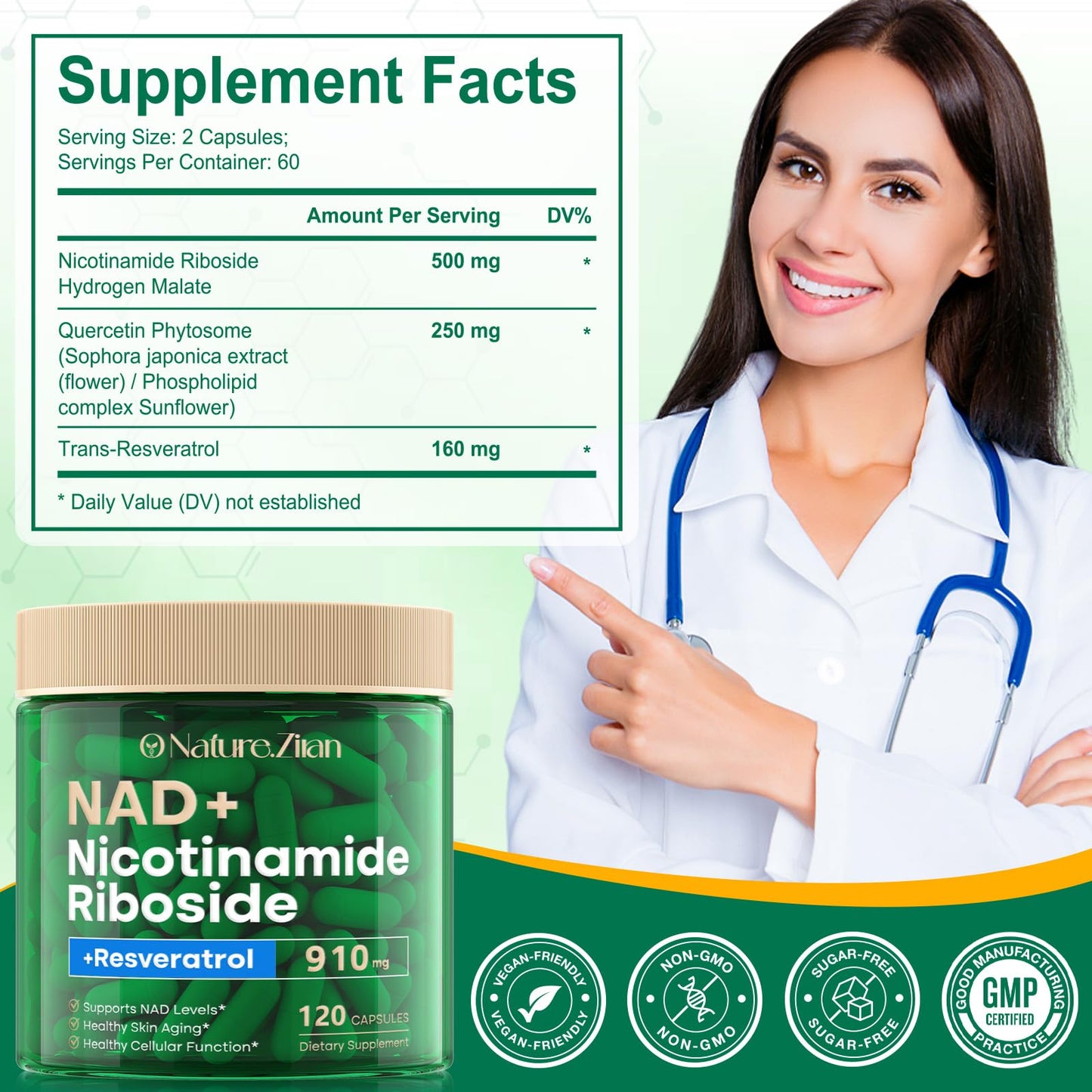 O NATURE . ZIRAN NAD Supplement Capsule Nicotinamide Riboside 910 mg, Liposomal Nicotinamide Riboside Resveratrol for Anti-Aging, Energy, Focus, Boost NAD+ - 120 Capsules
