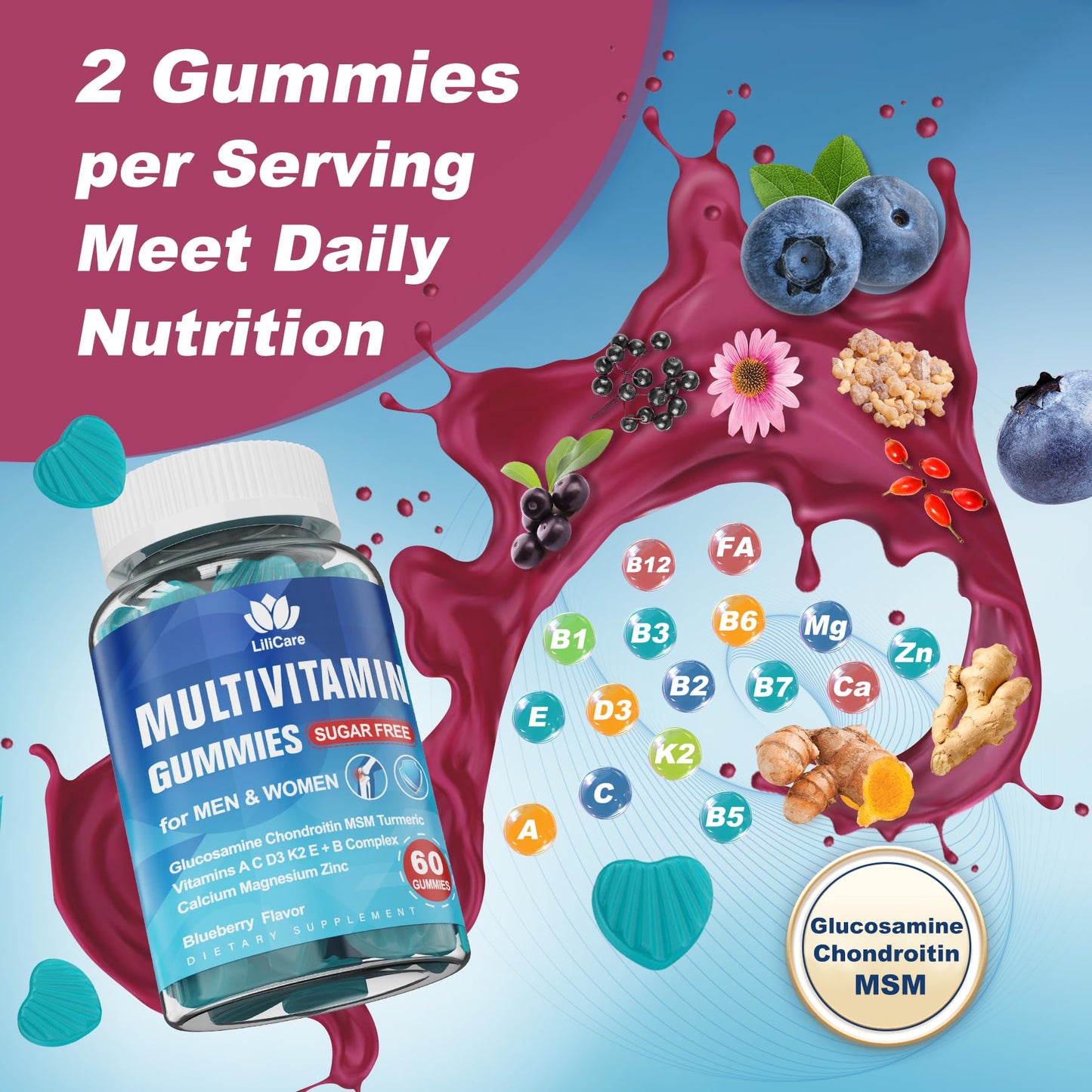 LILICARE Sugar Free Triple Magnesium Gummies 400mg with Prebiotics & Probiotics for Muscles & Mood, 240 Gummies