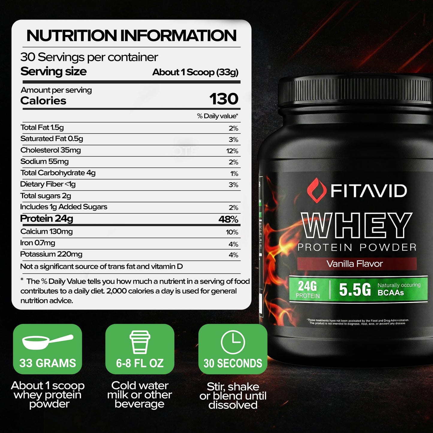 FITAVID Whey Protein Powder 32 Servings