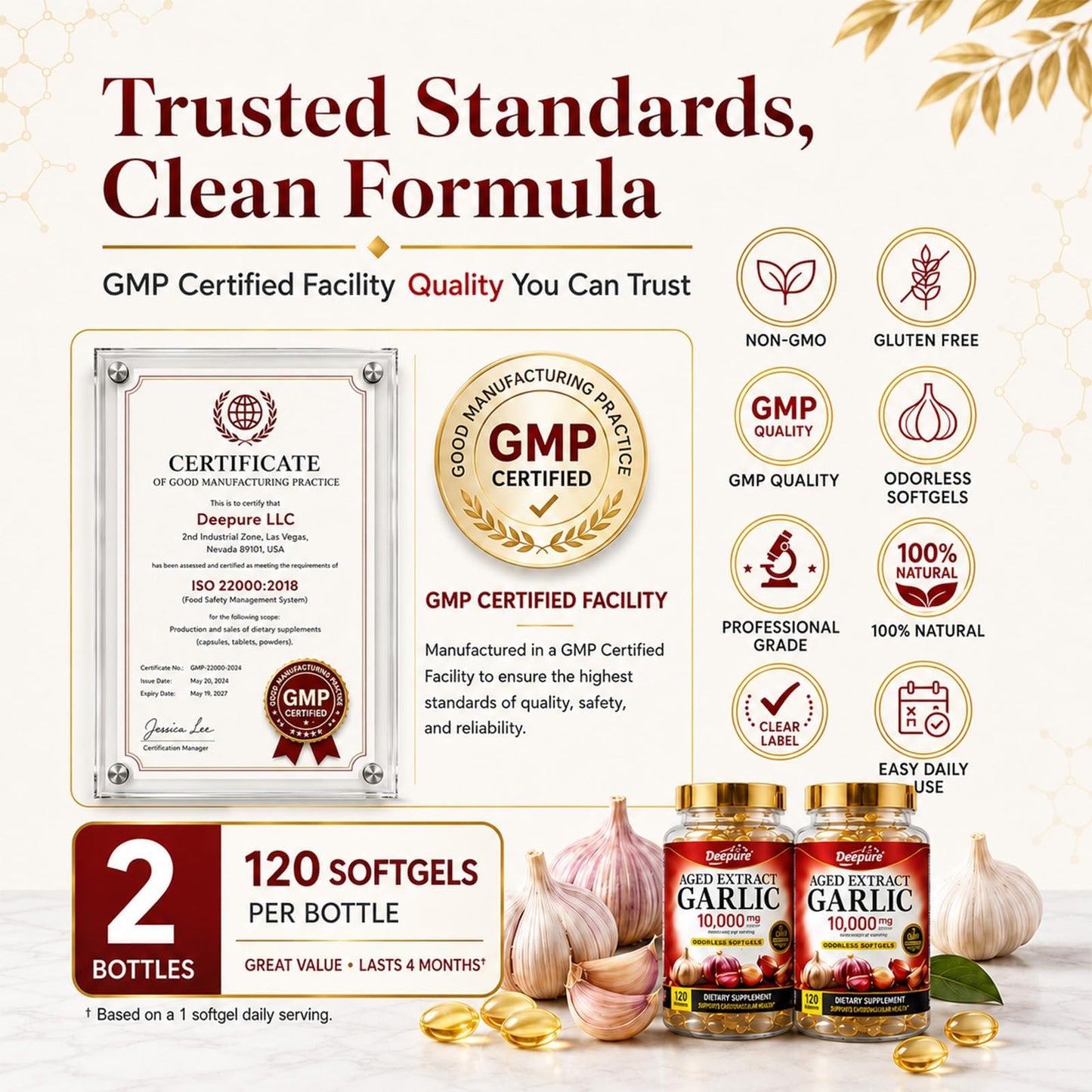 Deepure Odorless Aged Garlic Extract Capsules 240 Count