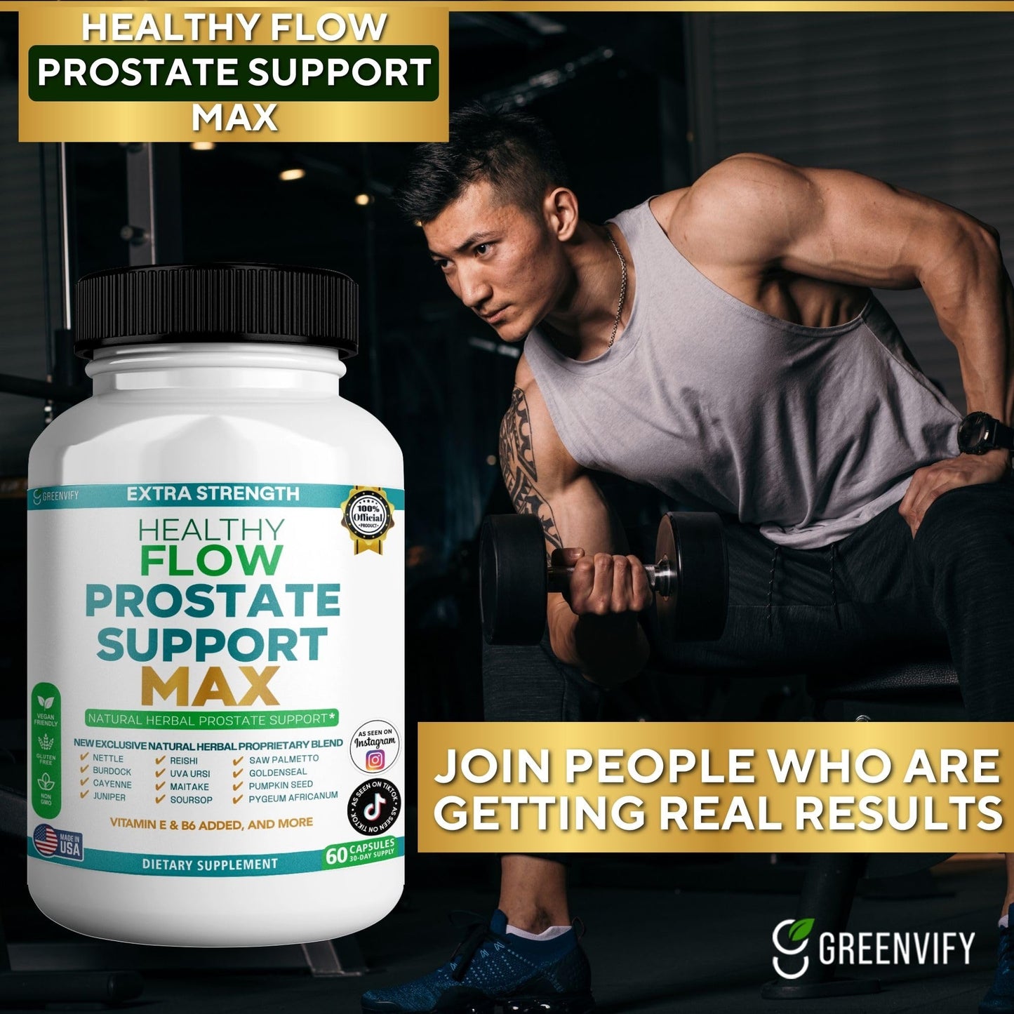 GREENVIFY Extra Strength Healthy Flow Prostate Support Max Natural Herbal Supplement 60 Capsules