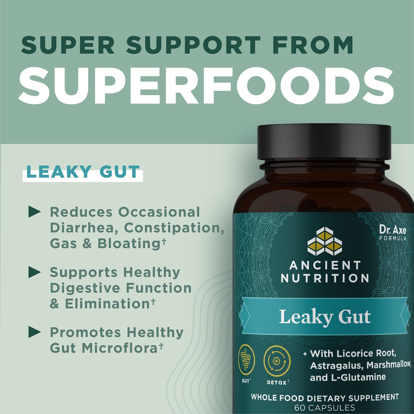 Ancient Nutrition Leaky Gut Capsules and Digestive Enzymes Capsules, 180 Count