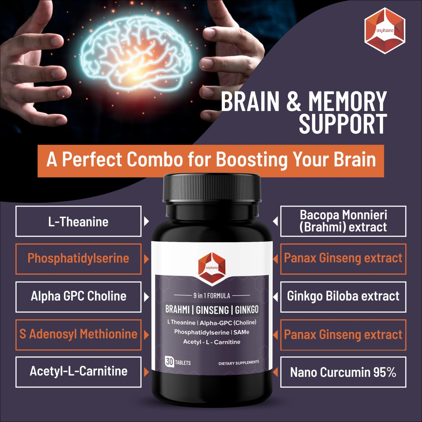 Onpharno Brahmi Ginseng Ginkgo Tablets 30 Tablets