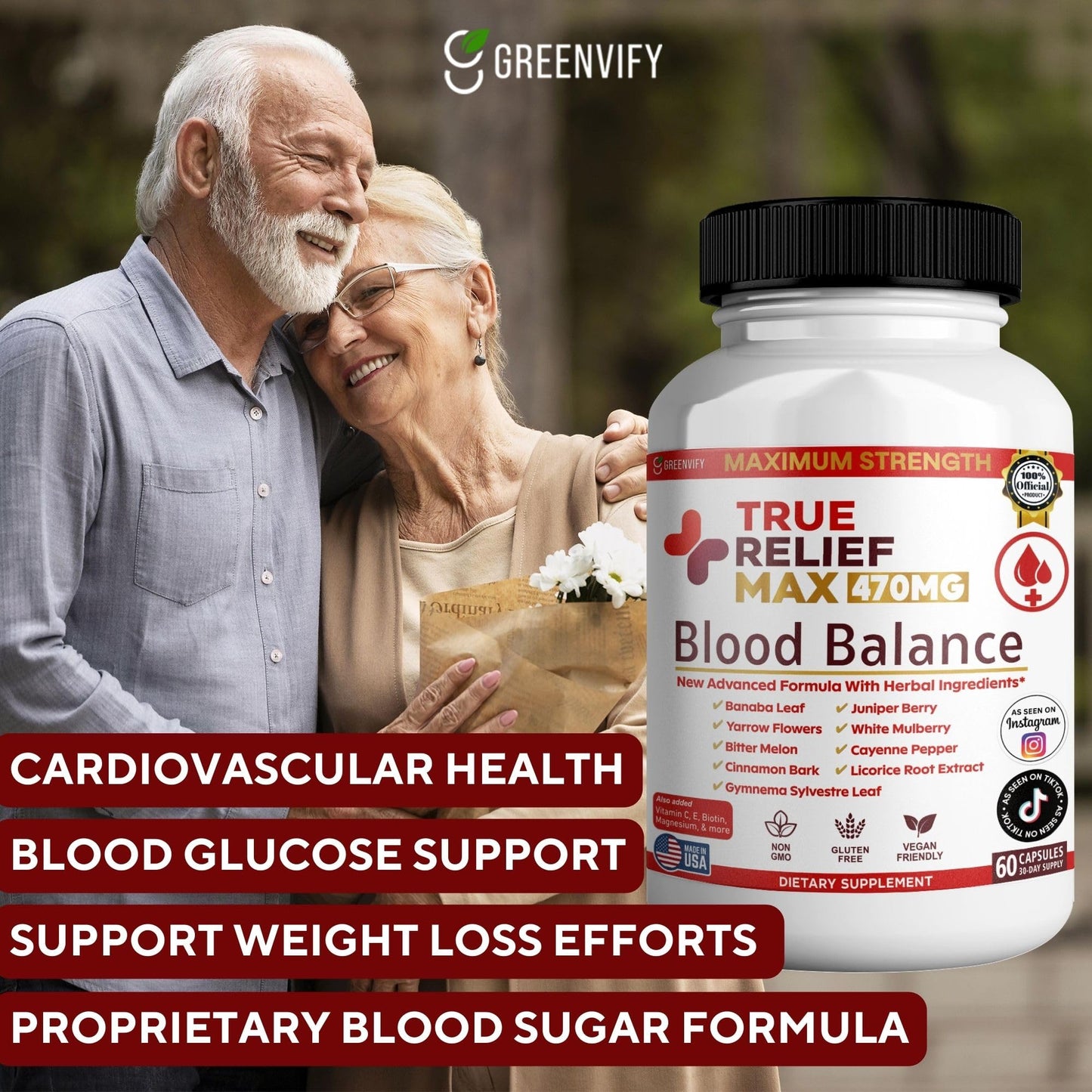 GREENVIFY True Relief Max Blood Balance Support Capsules, 60 Count