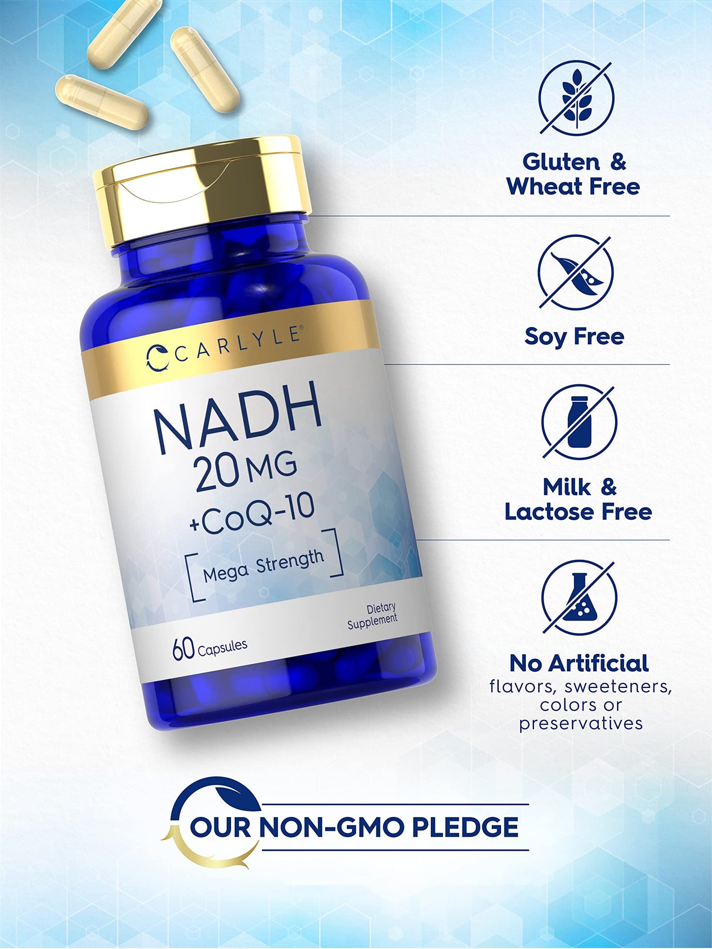 Carlyle NADH CoQ10 Supplement 20mg, 60 Capsules