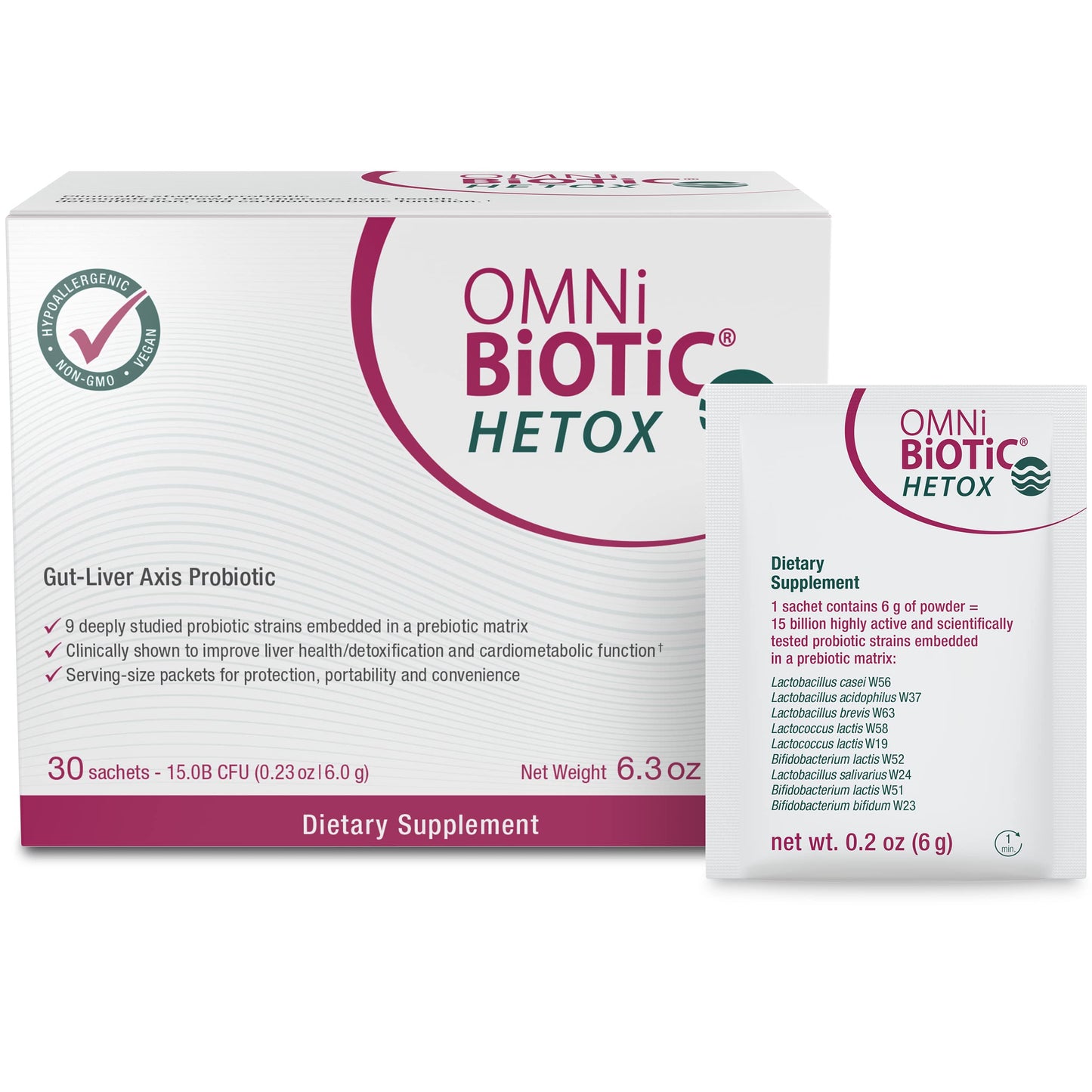 OMNi BiOTiC HETOX Probiotic Liver Detox - Bifidobacterium & Lactobacillus Probiotic Supplement - Hypoallergenic Gut-Liver Support - Non-GMO Detox Cleanse for Men and Women Powder 6.3