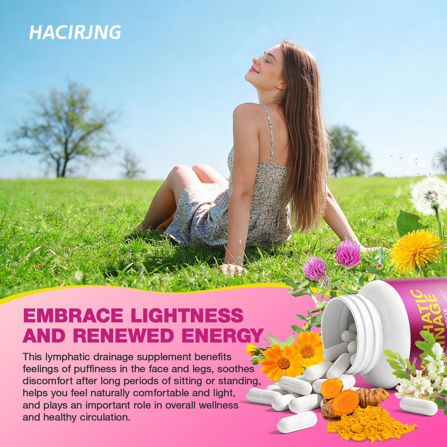 HACIRJNG Lymphatic Drainage Capsules 19-in-1 Formula, 90 Count