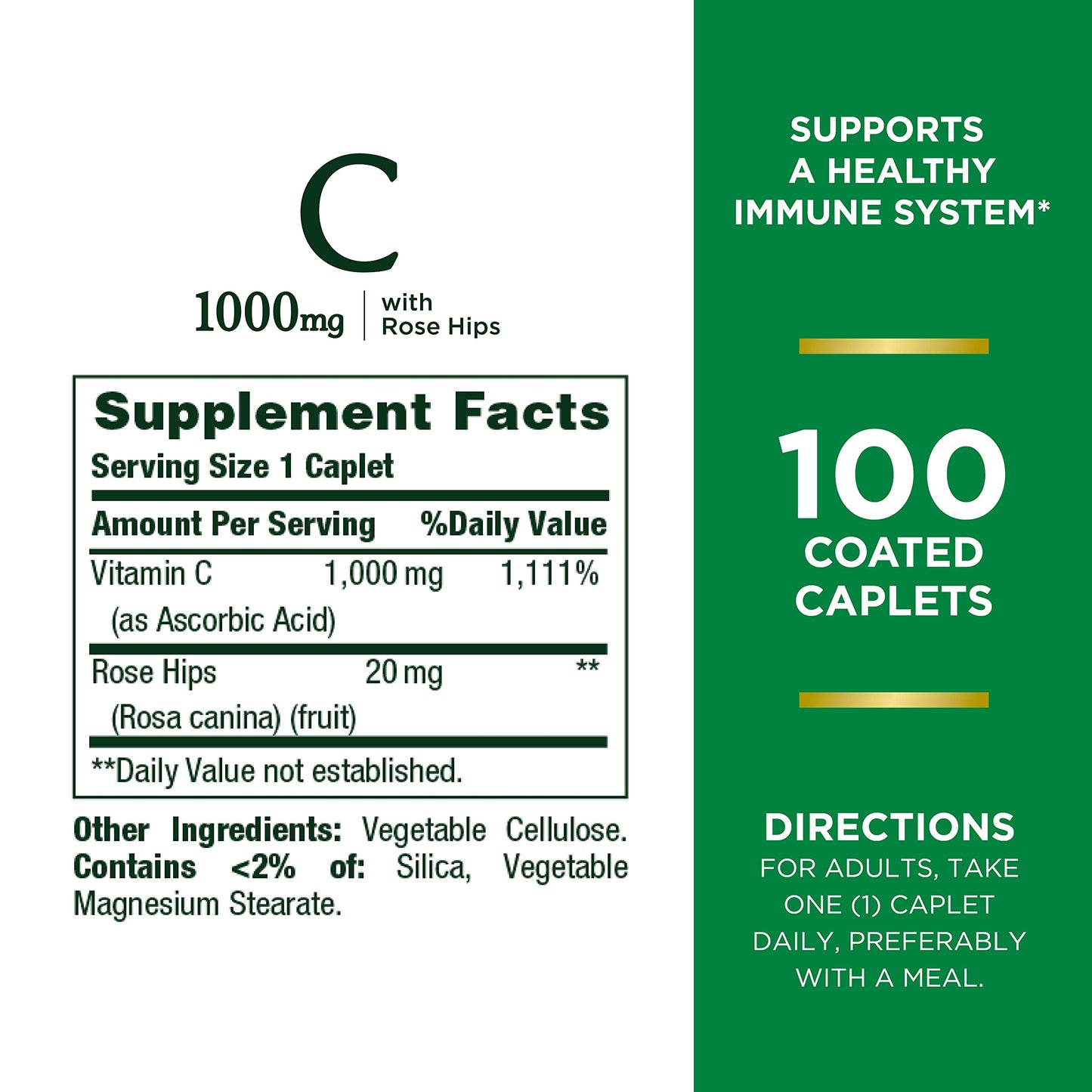 Nature's Bounty Vitamin C + Rose Hips 1000mg Tablet, 200 Count