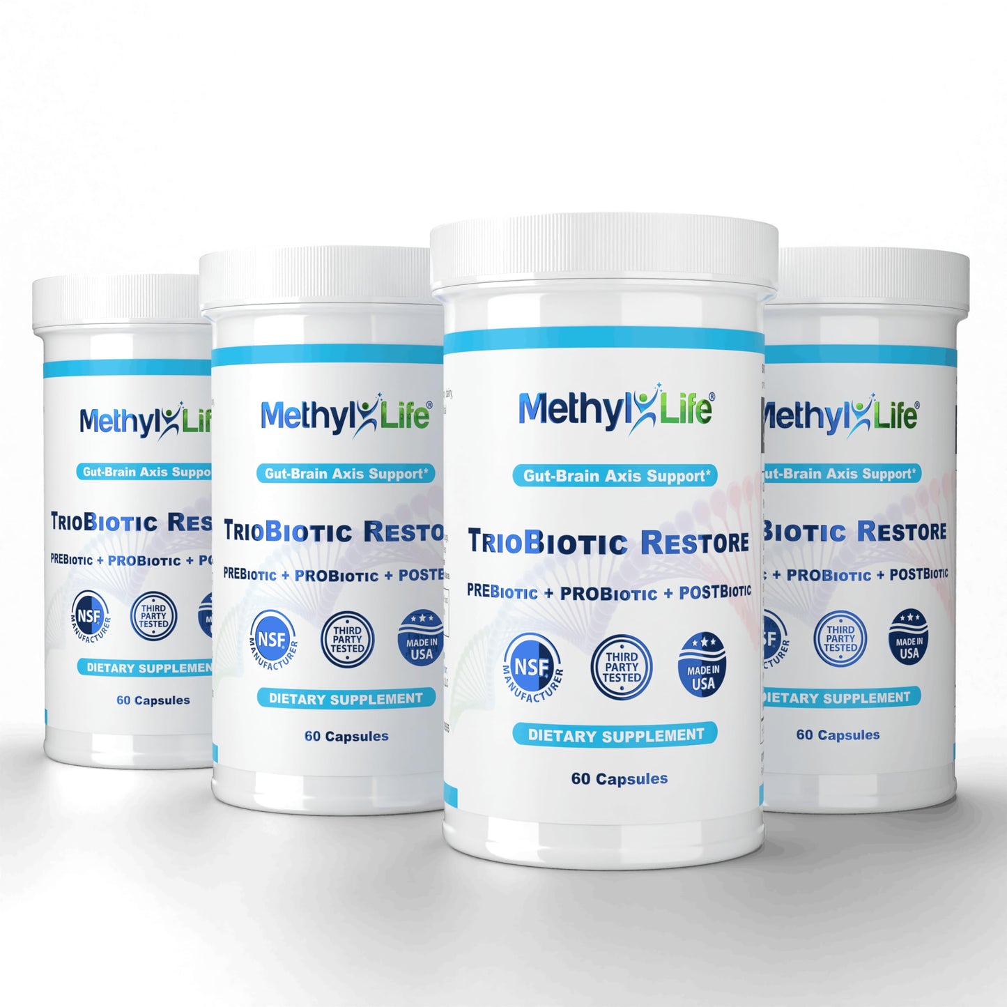Methyl-Life TrioBiotic Restore – Full-Spectrum Microbiome Support with Probiotics, Prebiotics & Postbiotics – 30 Billion CFU, Shelf-Stable, Gluten-Free, Vegan, Non-GMO 60 Capsules