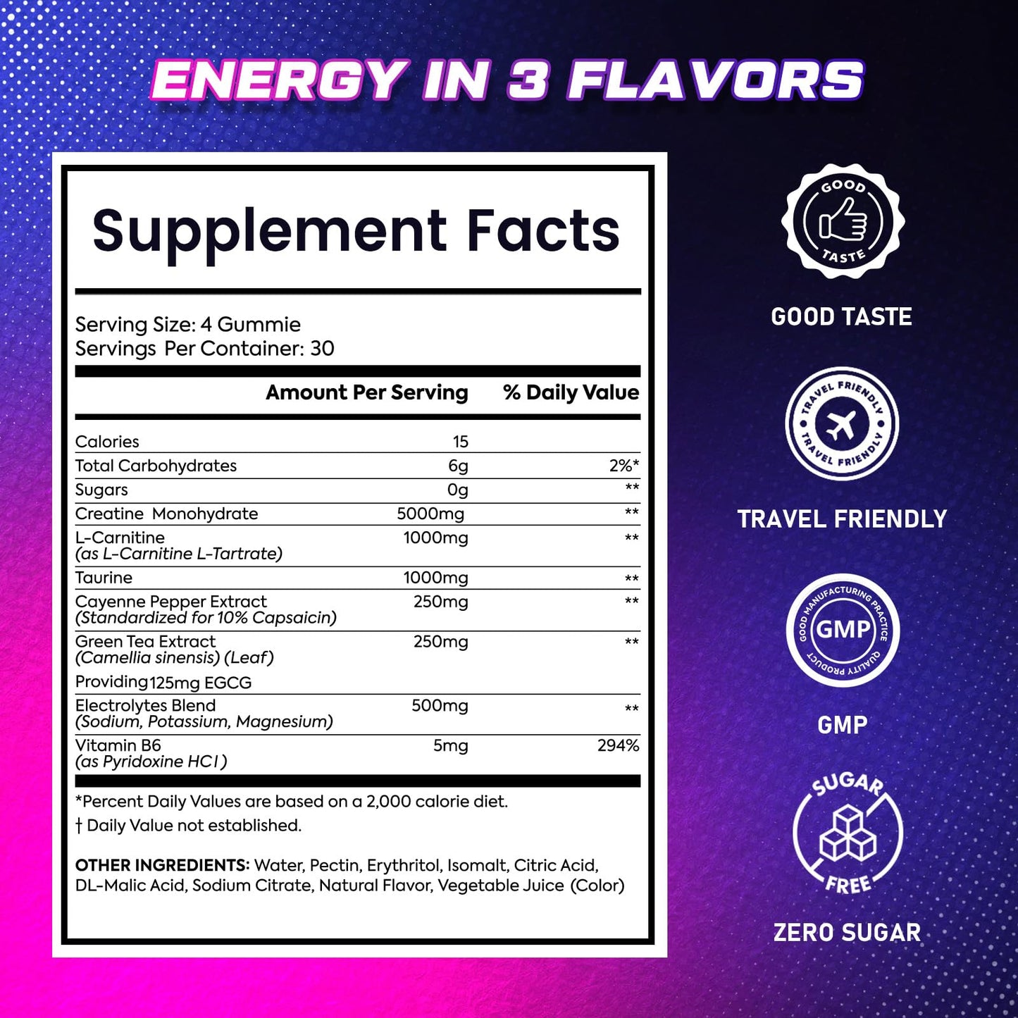 Bageto Creatine Gummies Complex + L-Carnitine + Taurine + Electrolytes, 120 Count