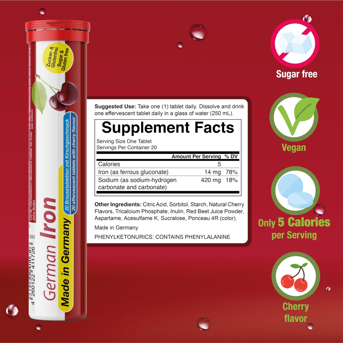 T&D German Vitamin & Minerals Vegan/Vegetarian Effervescent Tablets, 100 Tablets