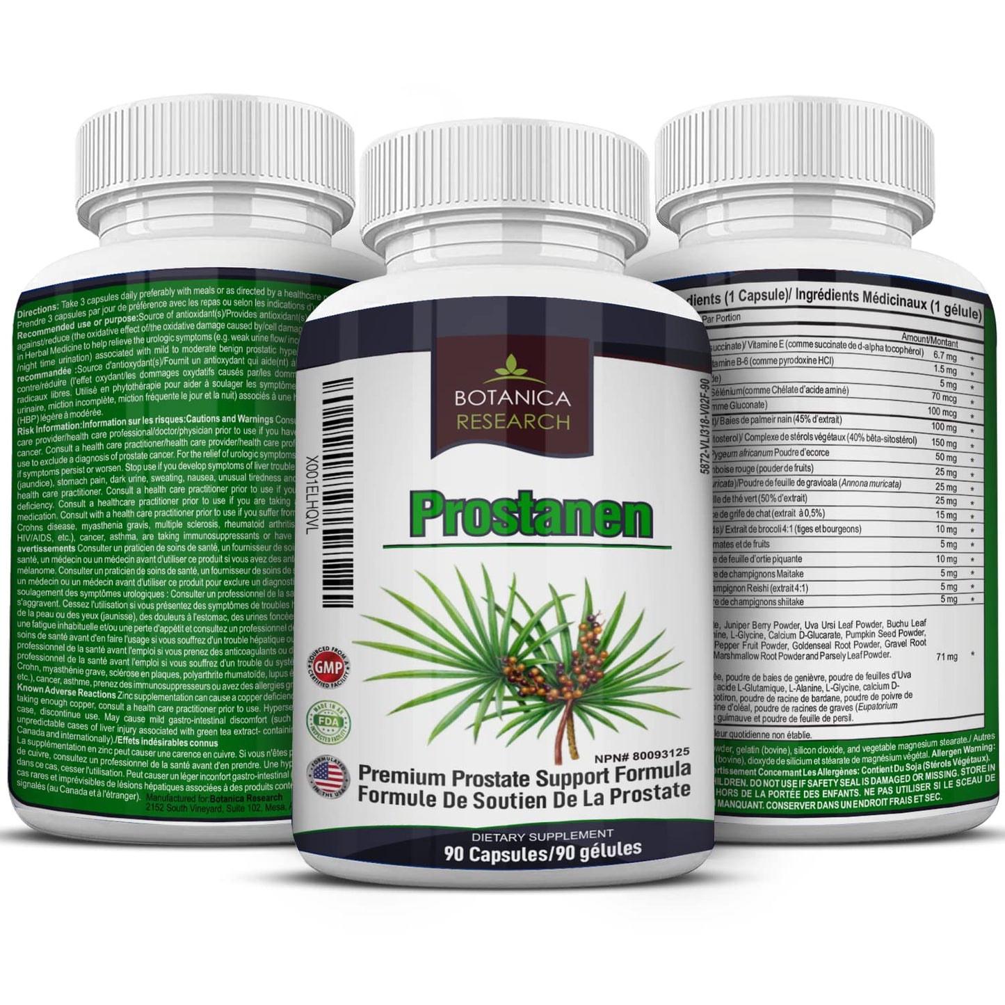 Botanica Research Prostanen Prostate Support Formula with Endocrine Care Complex, Saw Palmetto, Cat's Claw, Graviola, Selenium & Zinc - 90 Capsules