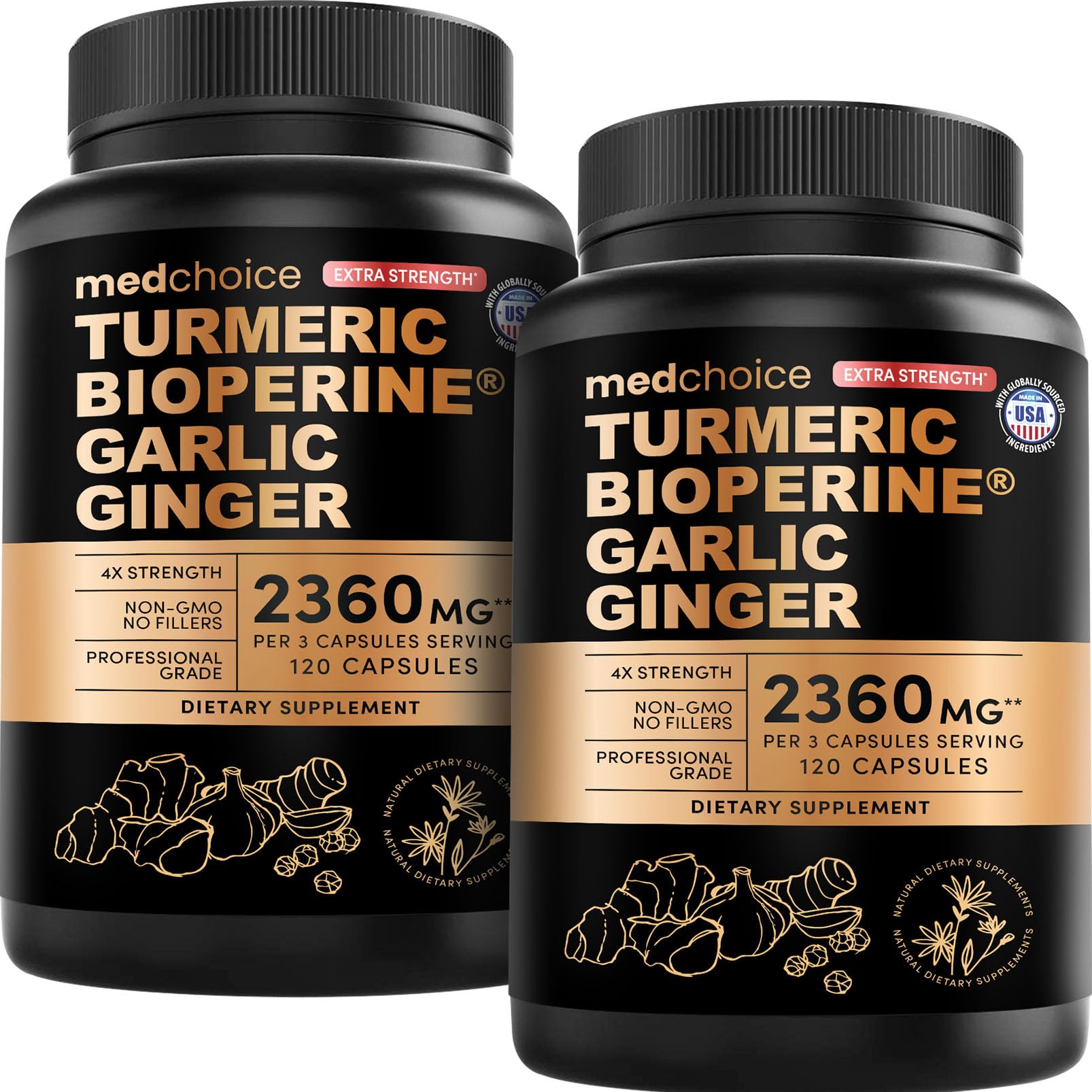 MEDCHOICE Turmeric Curcumin Capsules, High-Absorption 2360 mg, Black Pepper, 240 Capsules