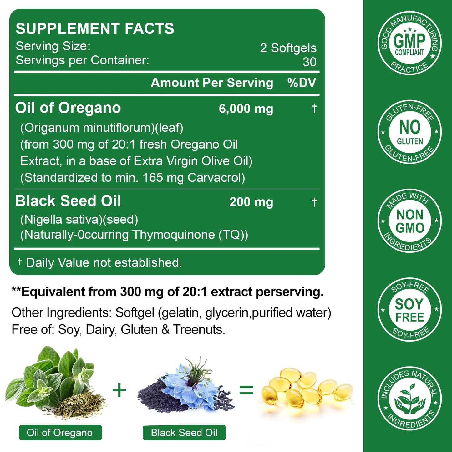 Nature's live Oil of Oregano with Black Seed Oil, 2-in-1 Oregano Supplement for Immune Health Softgels 120