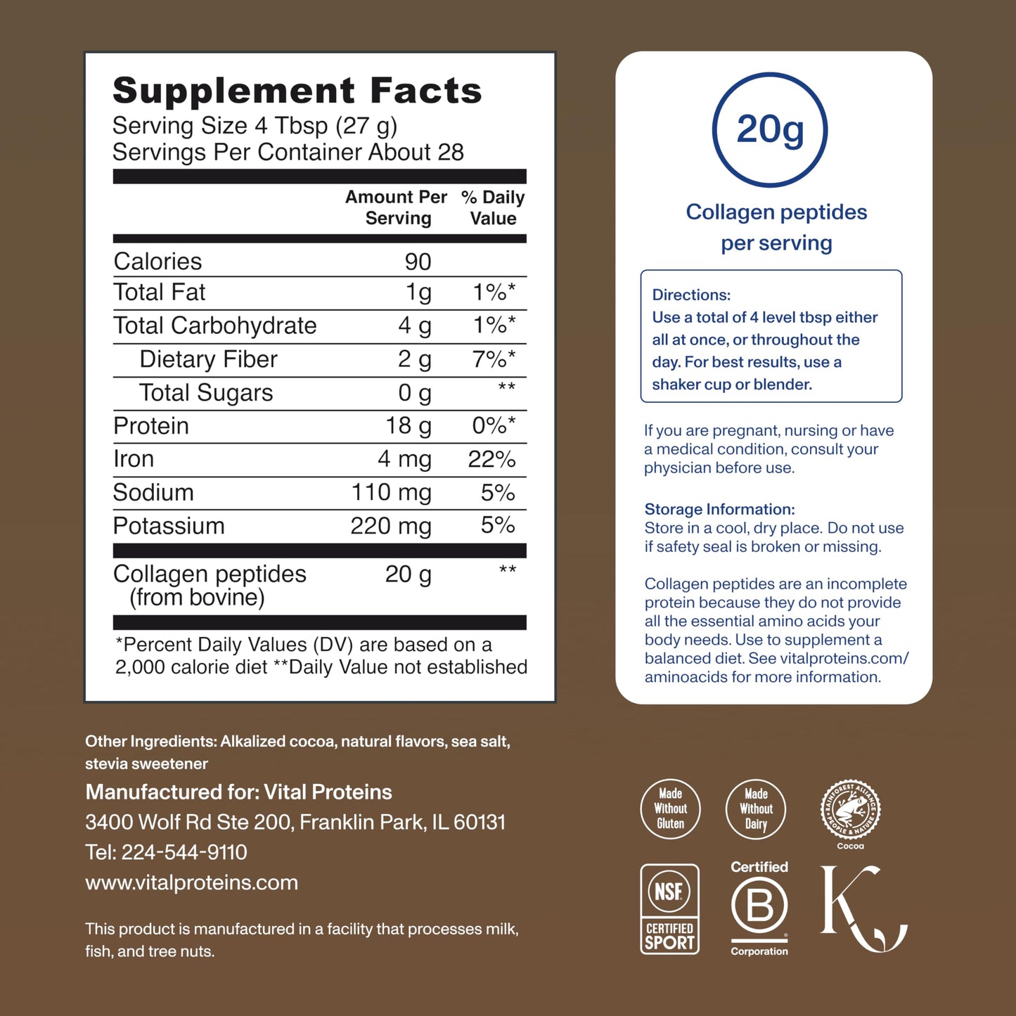 Vital Proteins Collagen Peptides Powder Chocolate, 28 Servings