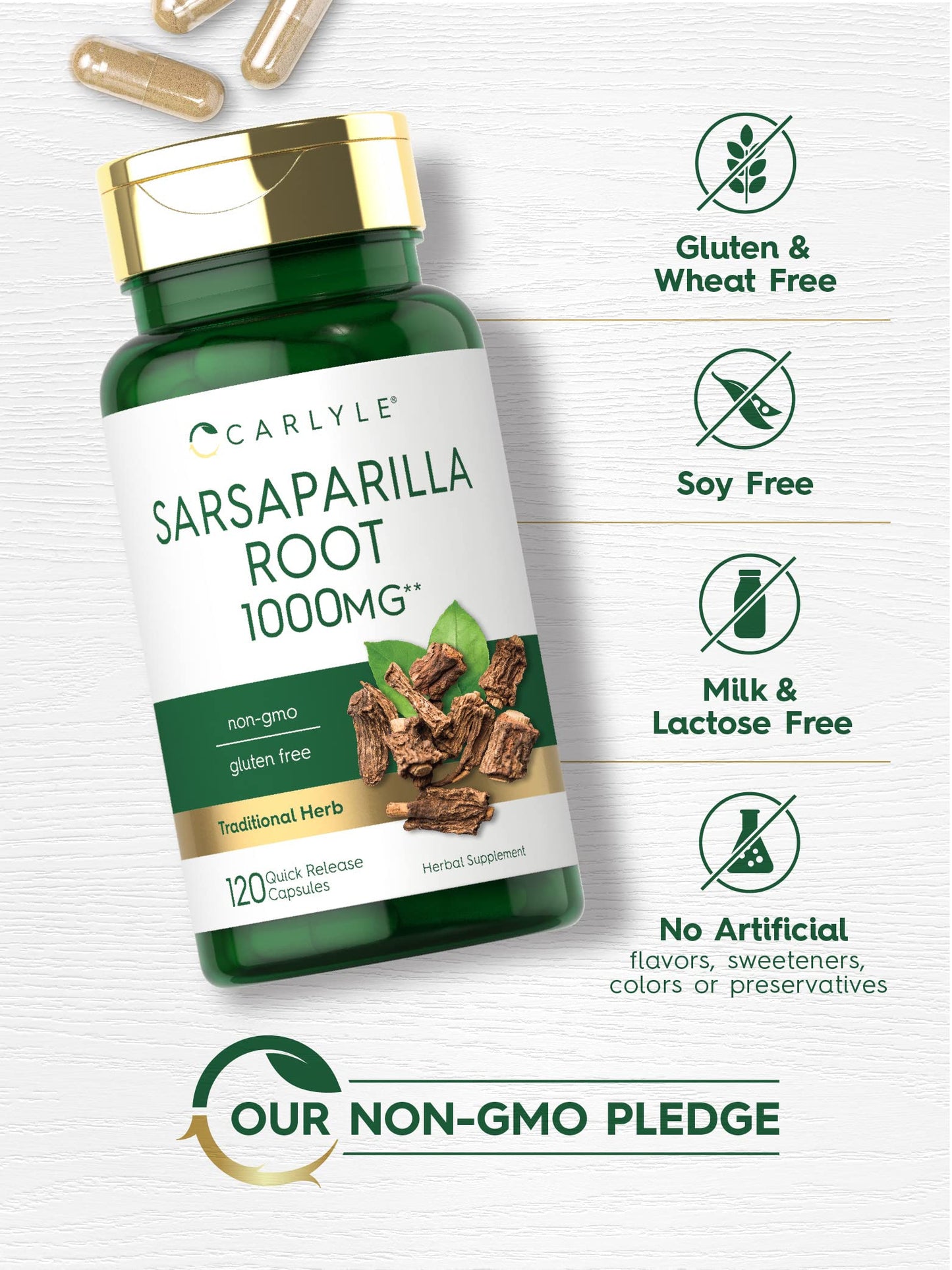 Carlyle Sarsaparilla Root Extract Supplement Capsules, 120 Count