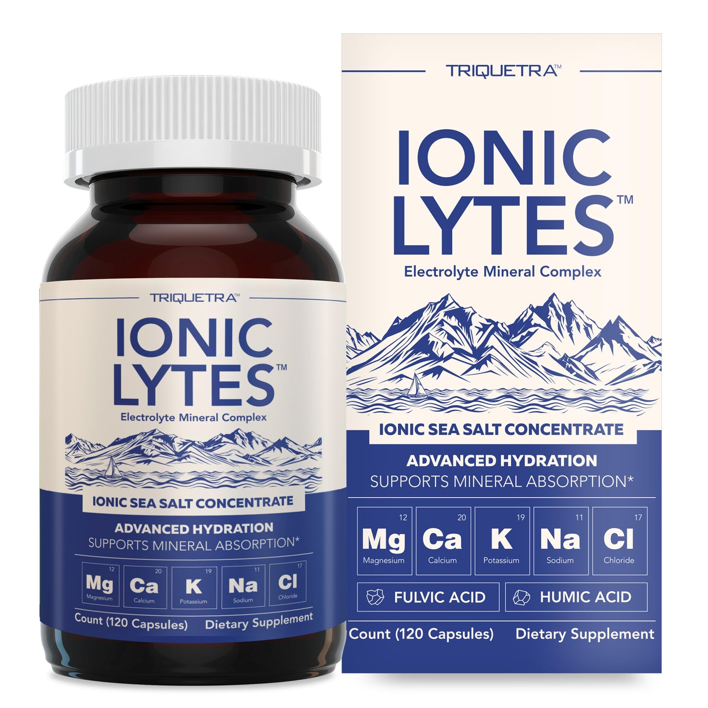 Triquetra Health Ionic Lytes Electrolyte Mineral Complex with Ionic Sea Salt, Fulvic & Humic Acid Capsules, 120 Count