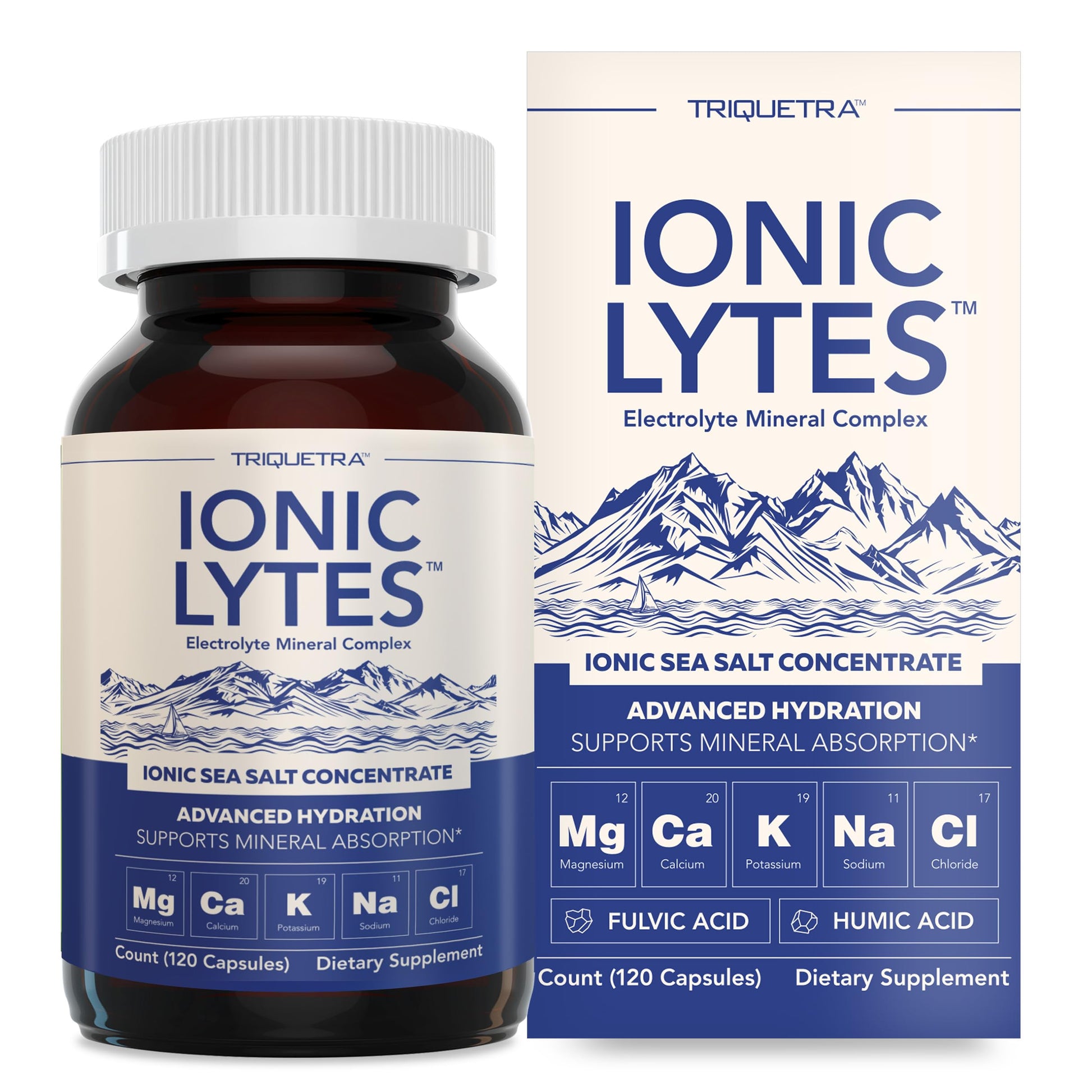 Triquetra Health Ionic Lytes Electrolyte Mineral Complex with Ionic Sea Salt, Fulvic & Humic Acid Capsules, 120 Count