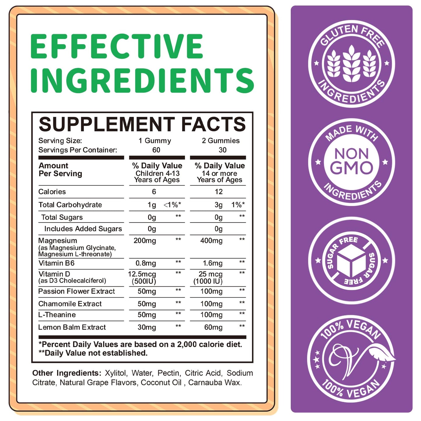 ReviNutra Magnesium Glycinate Gummies with L-Theanine, Vitamin B6, D3 for Sleep & Relaxation, Sugar Free Grape, 120 Gummies