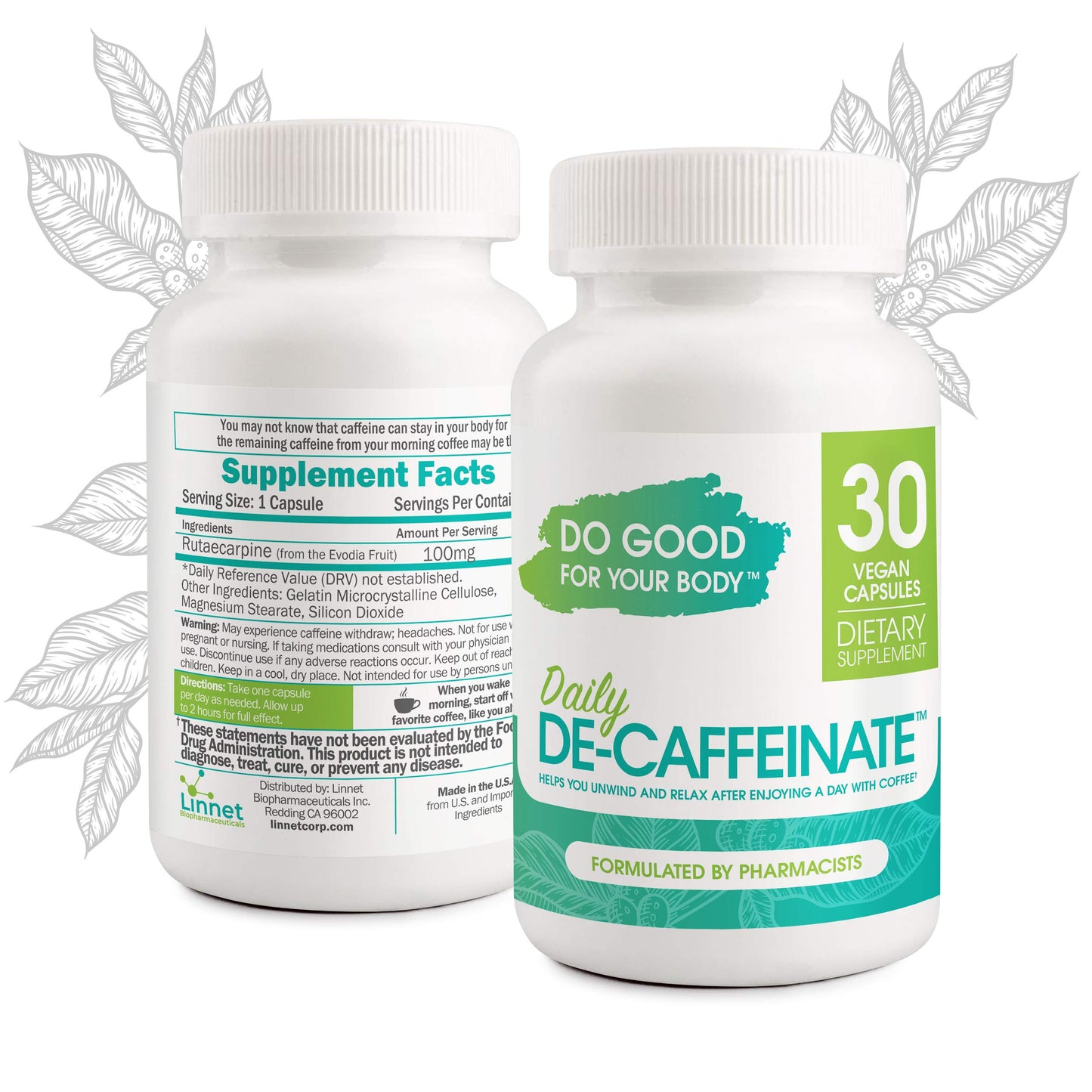 Do Good For Your Body Daily De-Caffeinate for Coffee Lovers Rutaecarpine Supplement for Relaxation After Caffeine – Non-Melatonin, Non-Addictive Evening Formula, 30 Capsules
