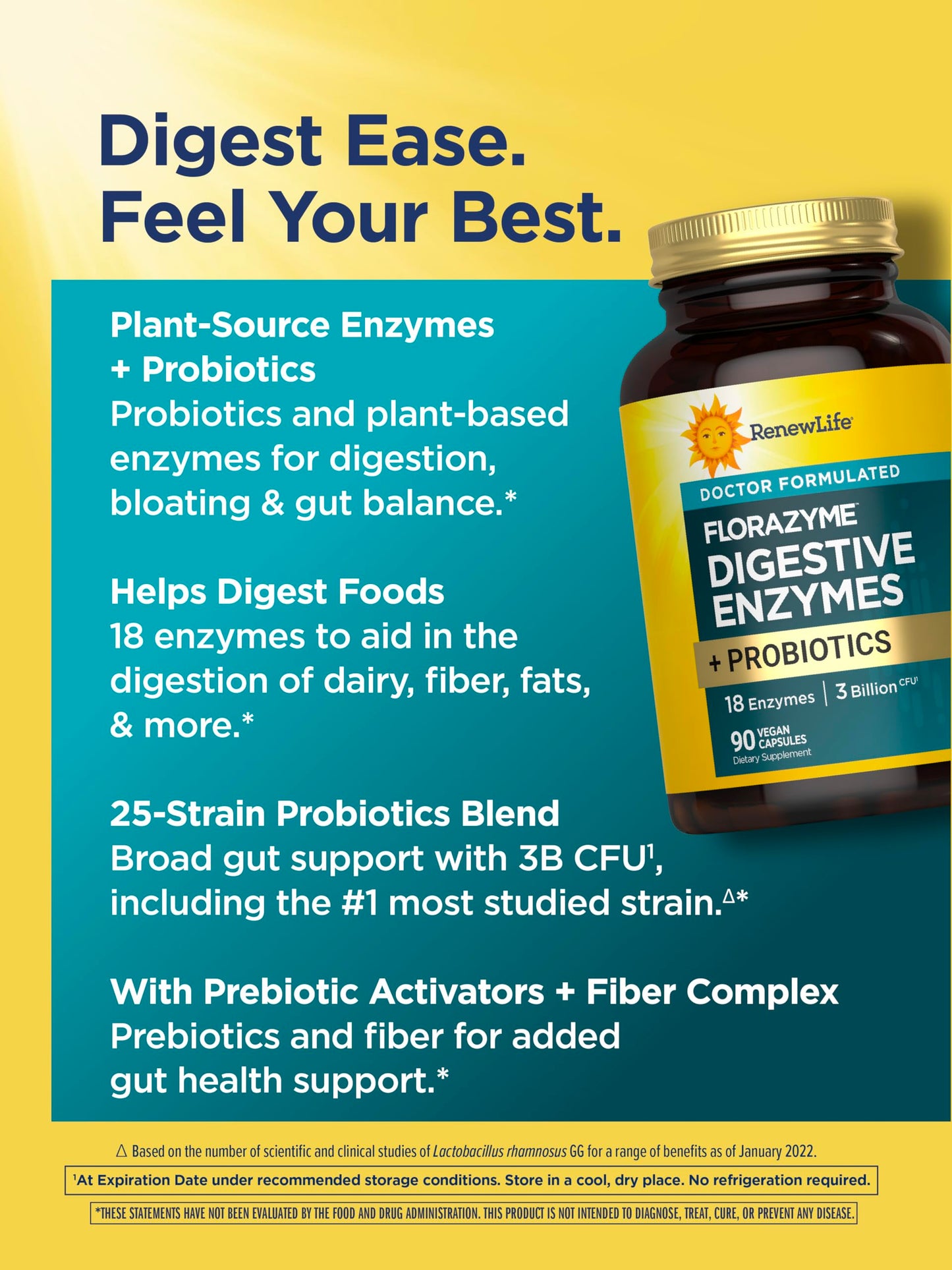 Renew Life Florazyme Digestive Enzymes with Probiotics 90 Capsules