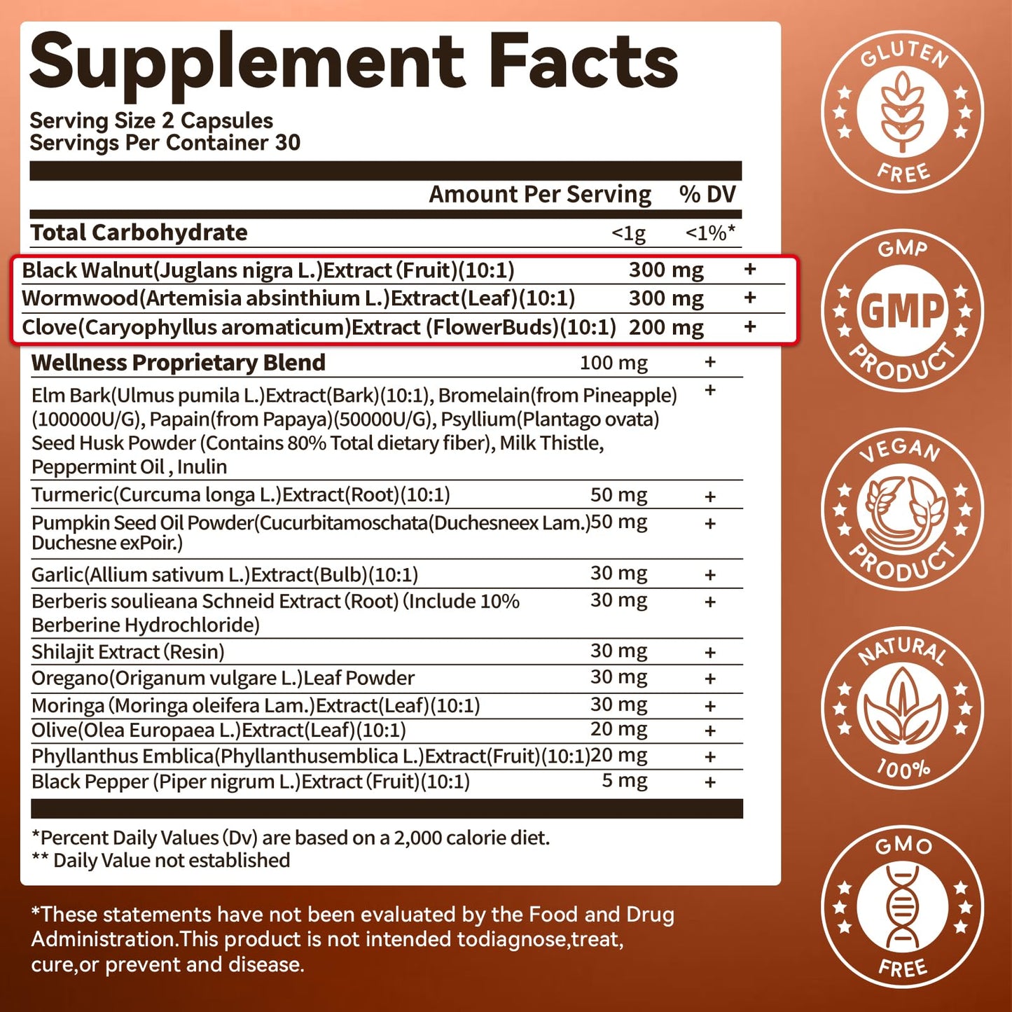 Johiear 20 in 1 Wormwood Black Walnut Clove Cleanse for Humans Detox & Digestive Health Capsules, 60 Count