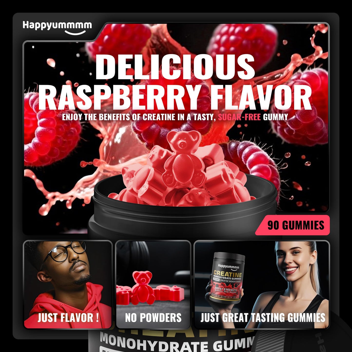 Happyummmm nutrition Creatine Monohydrate Gummies, 90 Count